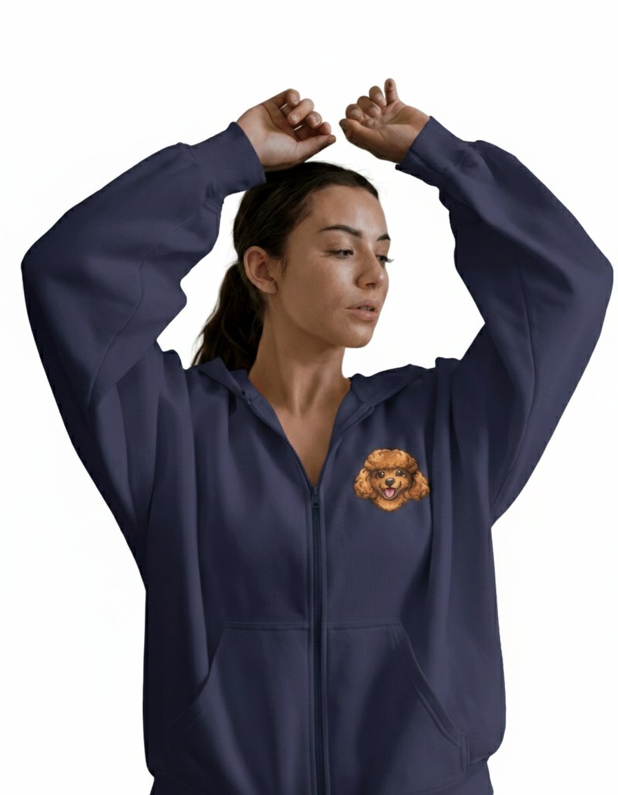 Kadın Toy Poodle Baskılı Oversize Fermuarlı Hoodie