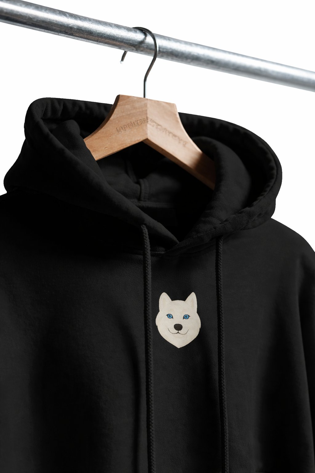 Minimal Husky Figürlü Siyah Unisex Kapüşonlu Sweatshirt – DTF Baskı