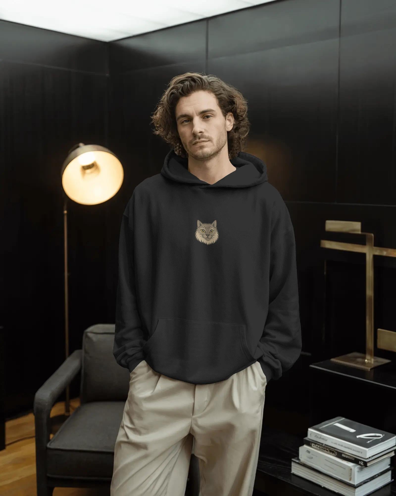 Ortadan Logolu Kedili Unisex Hoodie %100 Pamuk