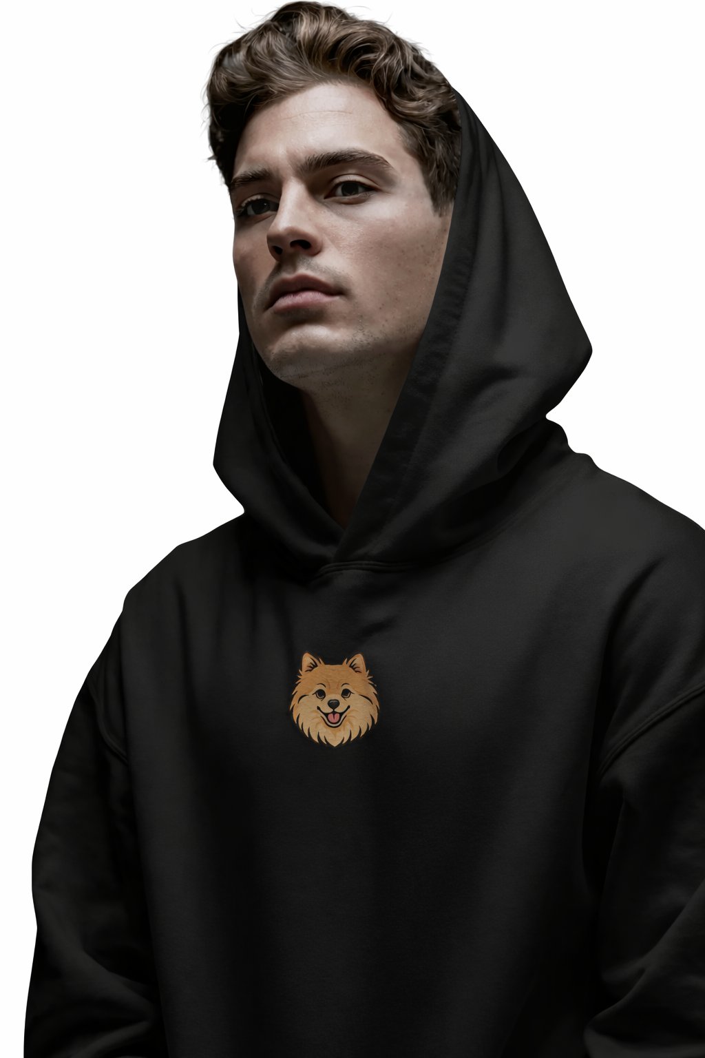 Pomeranian Figürlü Siyah Unisex Kapüşonlu Sweatshirt – DTF Baskı
