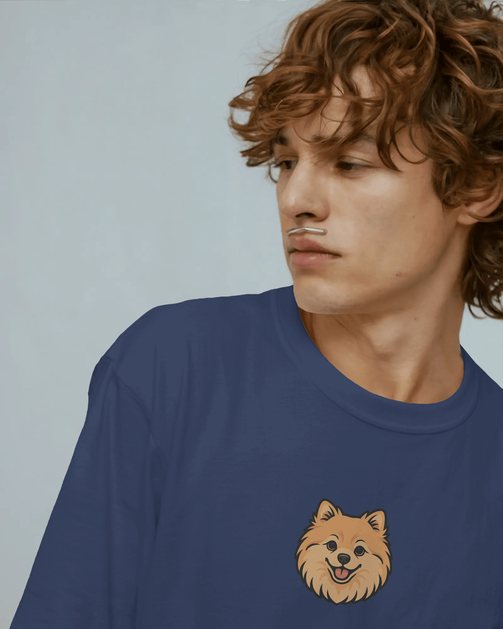 Pomeranian (Pofuduk Spitz) Köpek Baskılı Unisex Oversize Tişört – Minimal Sevimli Tasarım