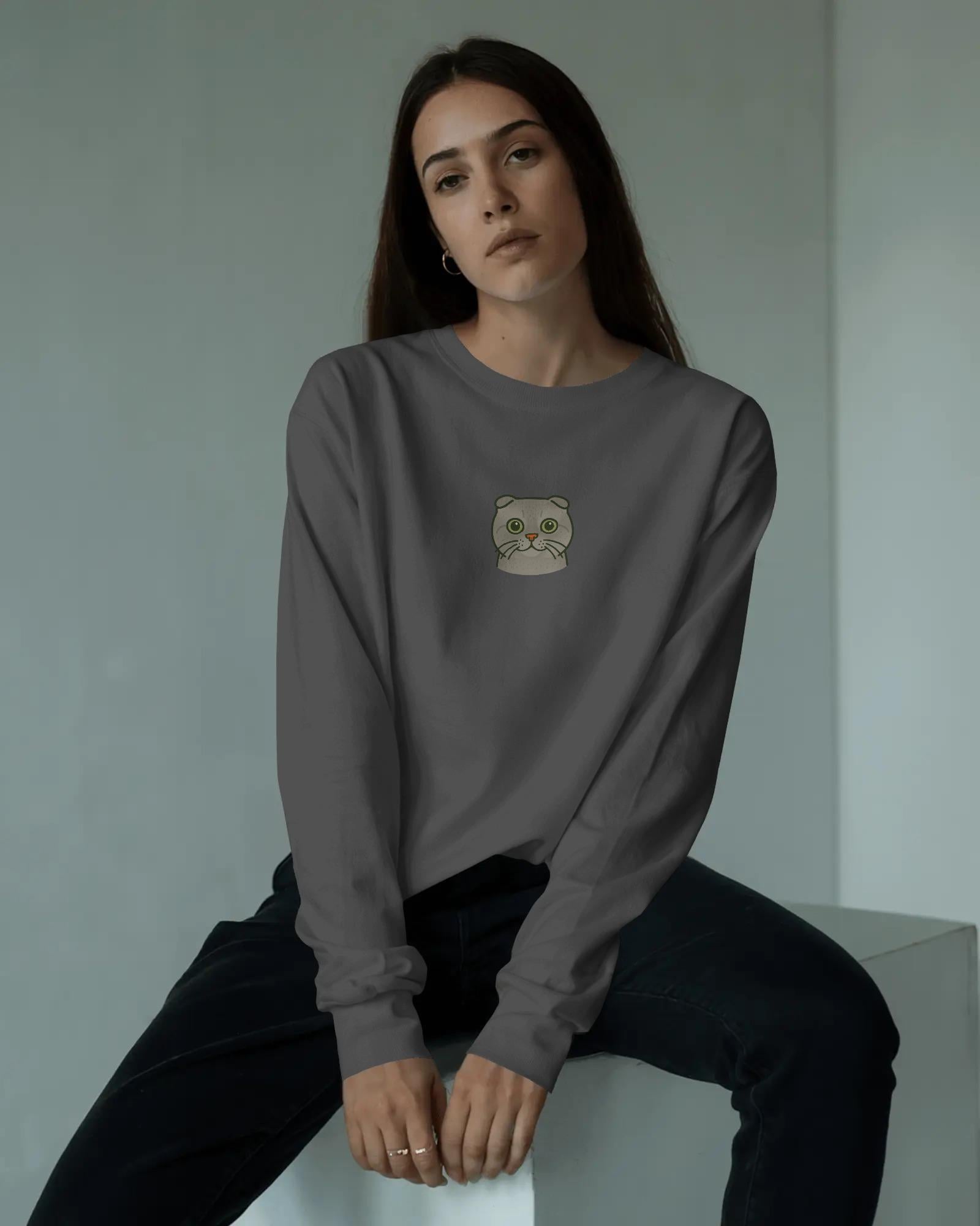 Scottish Fold Kedi Baskılı Kadın Sweatshirt – Minimal Tasarım | Muhtar Store