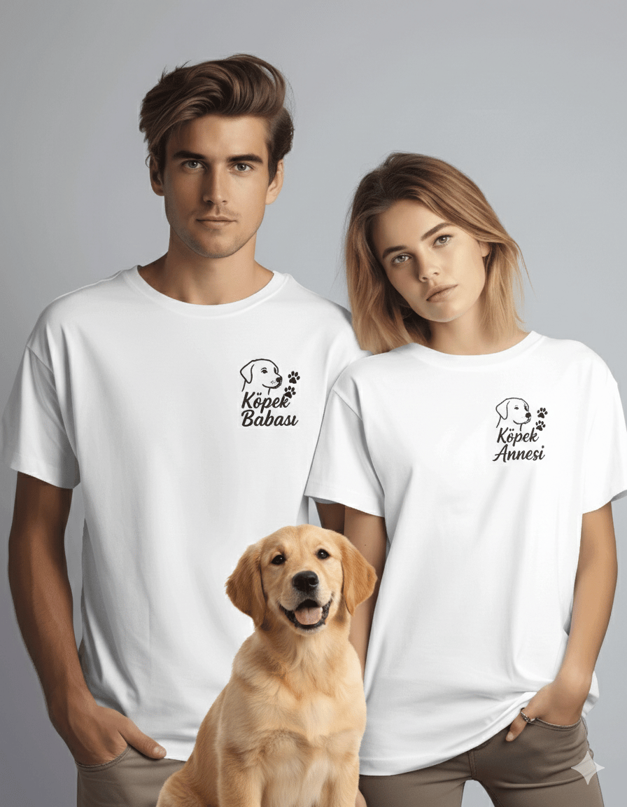 Sevgililer Günü Özel Köpek Babası & Köpek Annesi Tişört Seti – Çiftlere Özel Uyumlu T-Shirt