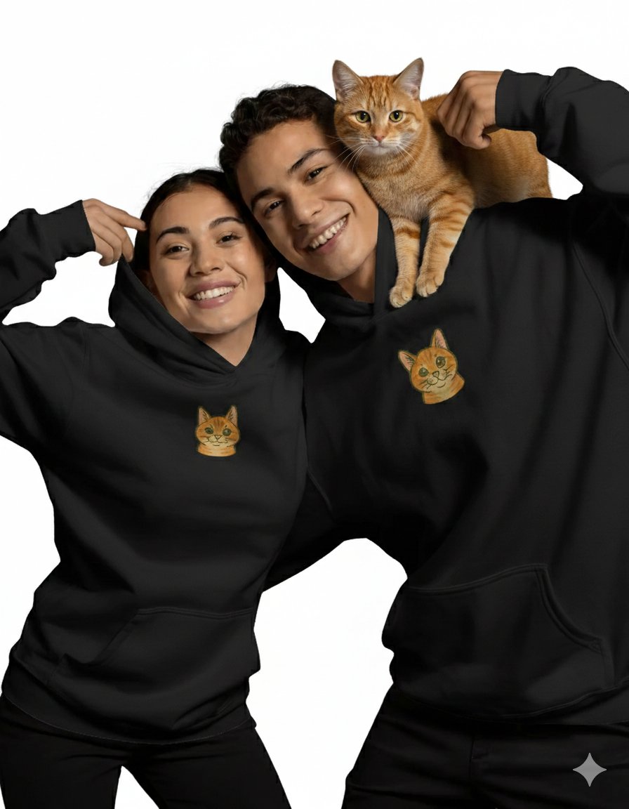 Sevgililer Günü Sarman Kedi Figürlü Çift Hoodie Kombini