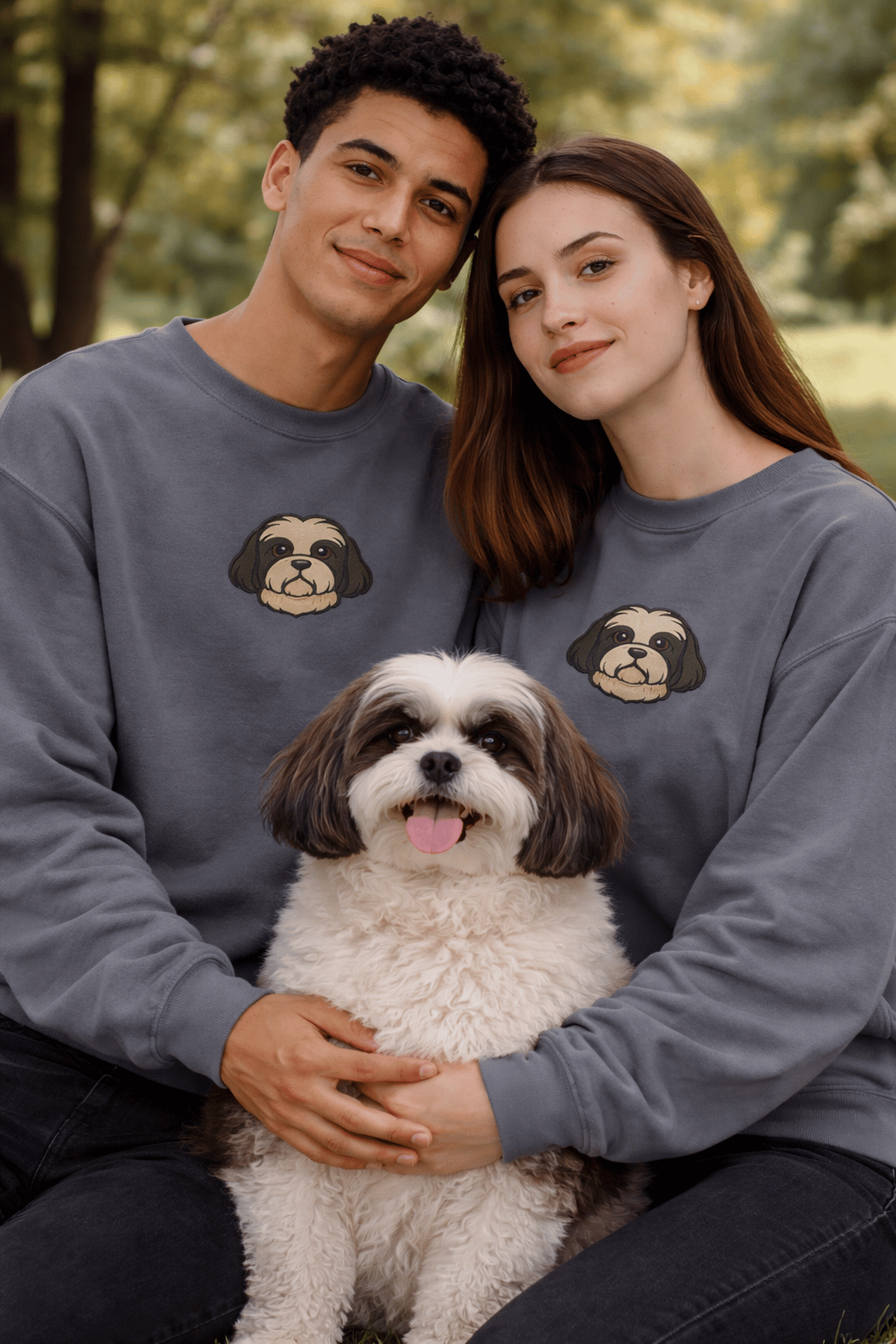Shih Tzu Köpek Desenli Sevgili Sweatshirt – Unisex Çift Kombini