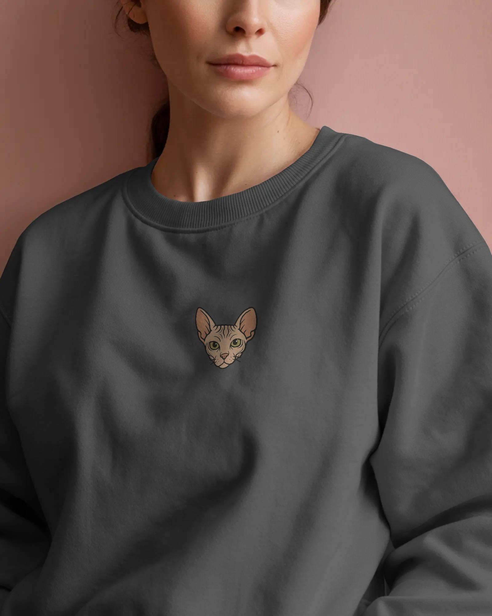 Sphynx Kedi Baskılı Kadın Sweatshirt – Minimal Tüysüz Kedi Tasarımı | Muhtar Store