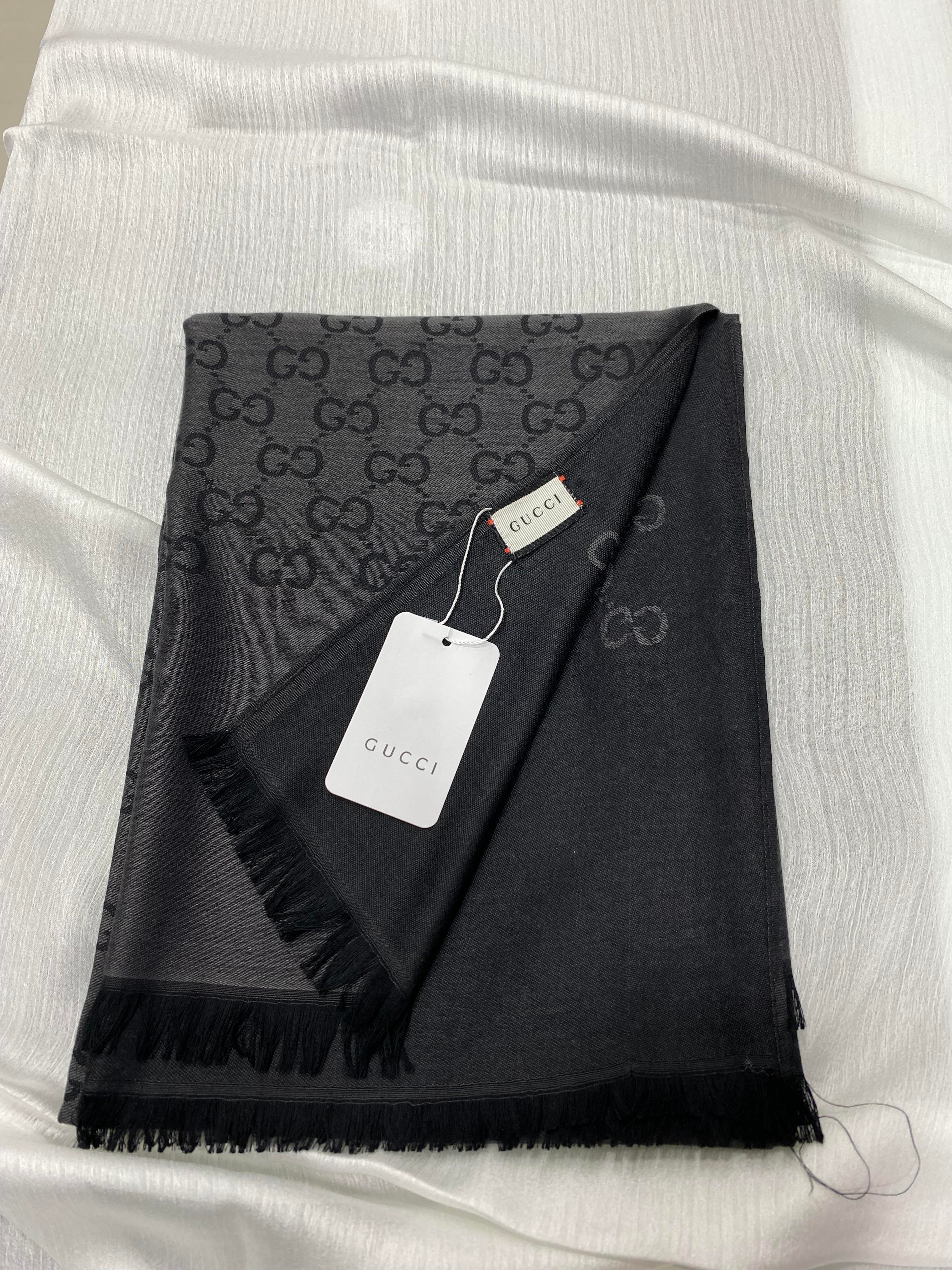 GUCCİ DESEN YÜN İPEK ŞAL ANTRASİT