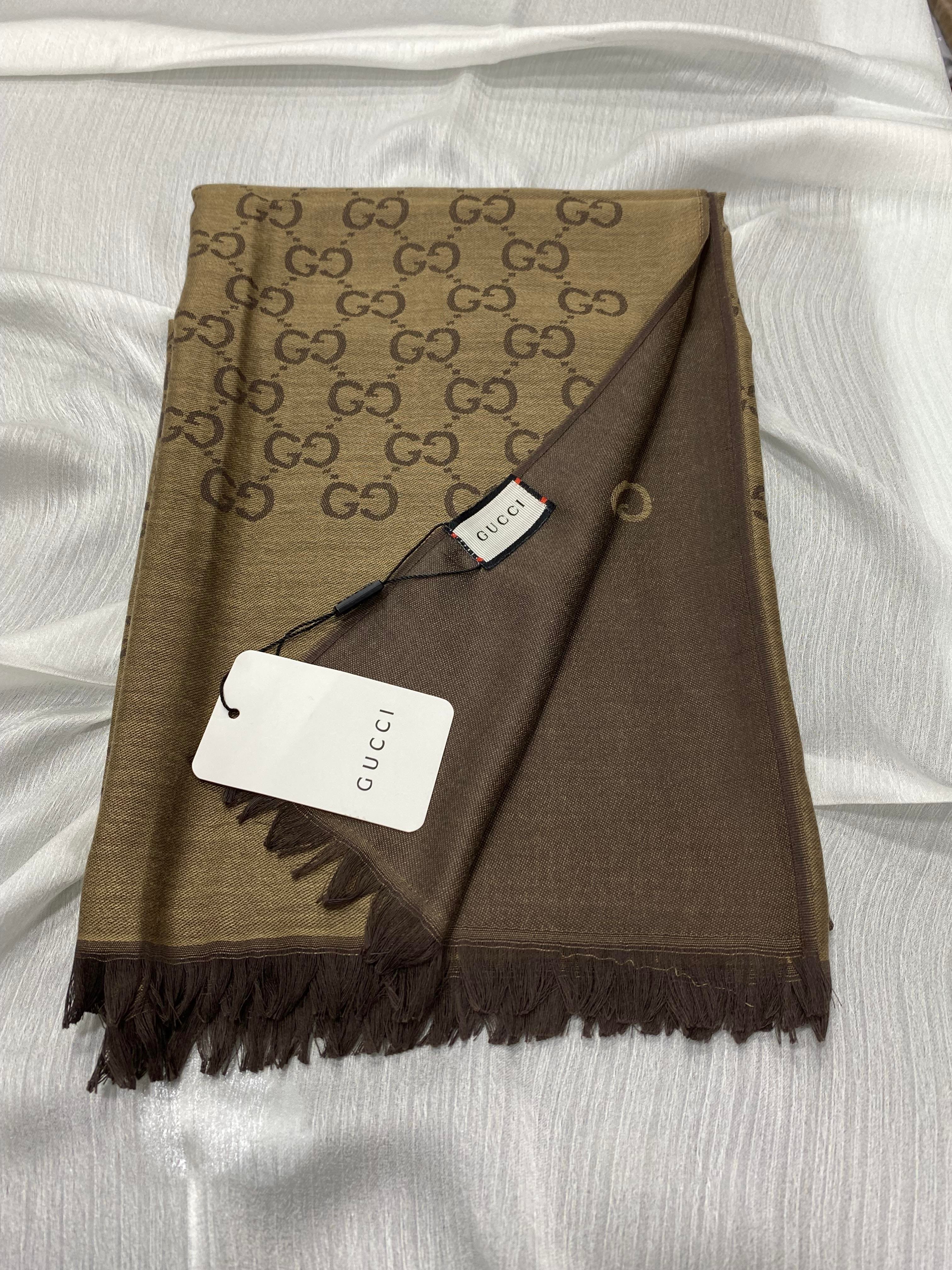 GUCCİ DESEN YÜN İPEK ŞAL SICAK BEJ-KAHVE