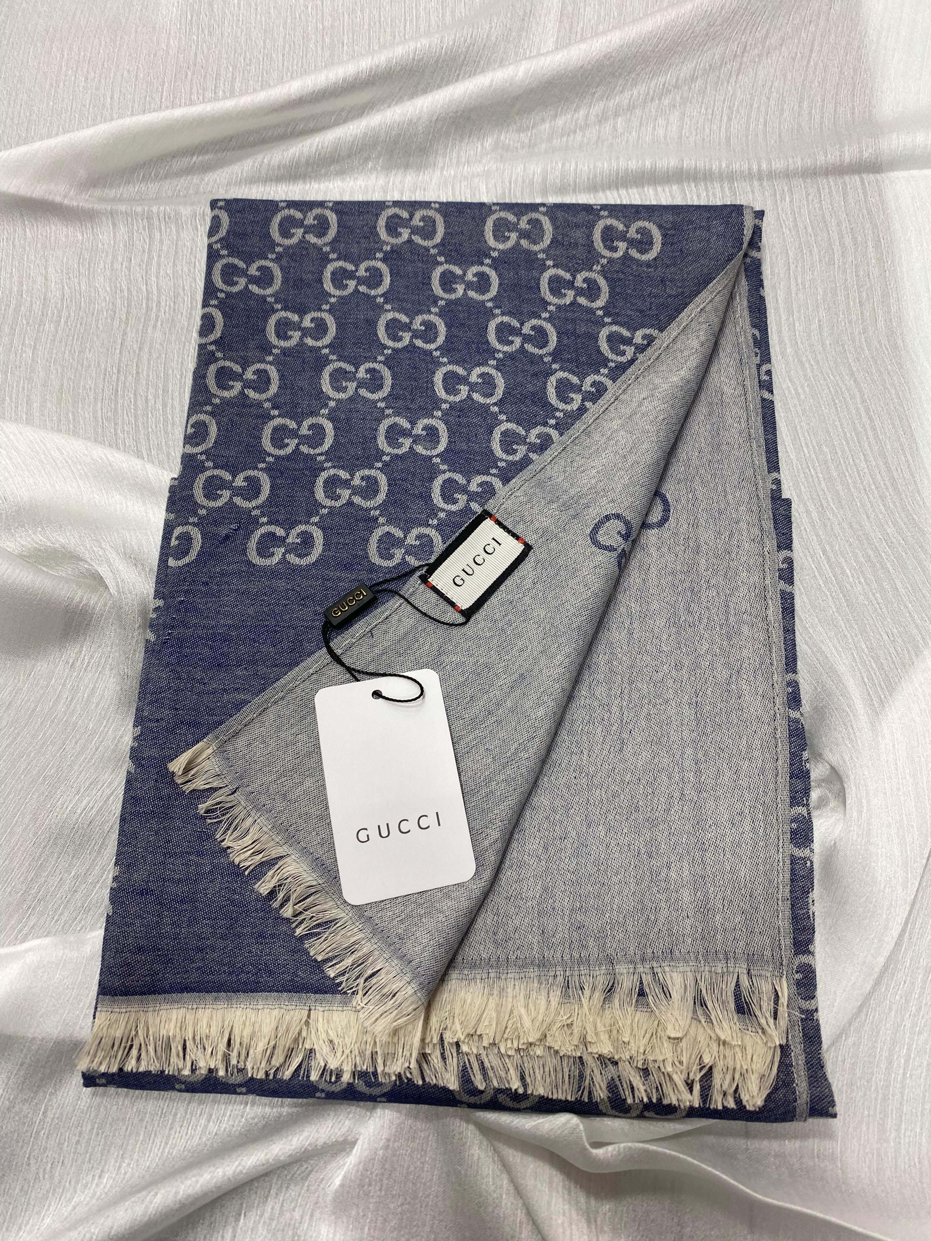 GUCCİ DESEN YÜN İPEK ŞAL KOT MAVİSİ