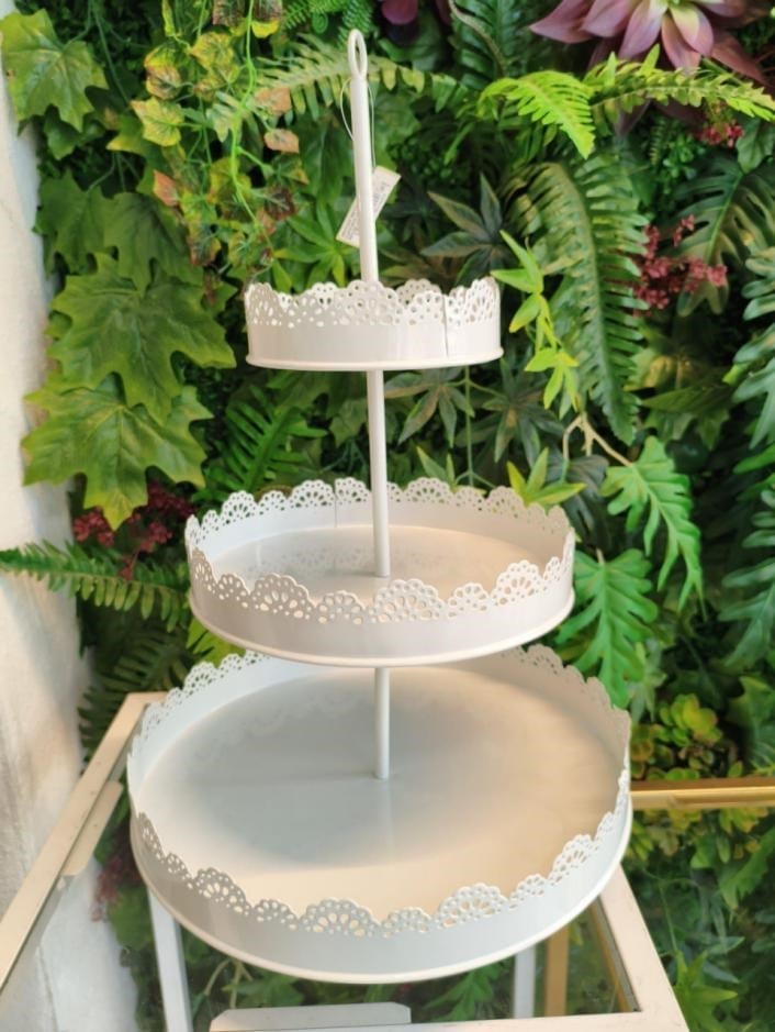 METAL STAND CUPCAKE STANDI 3 KATLI BEYAZ 47X30CM