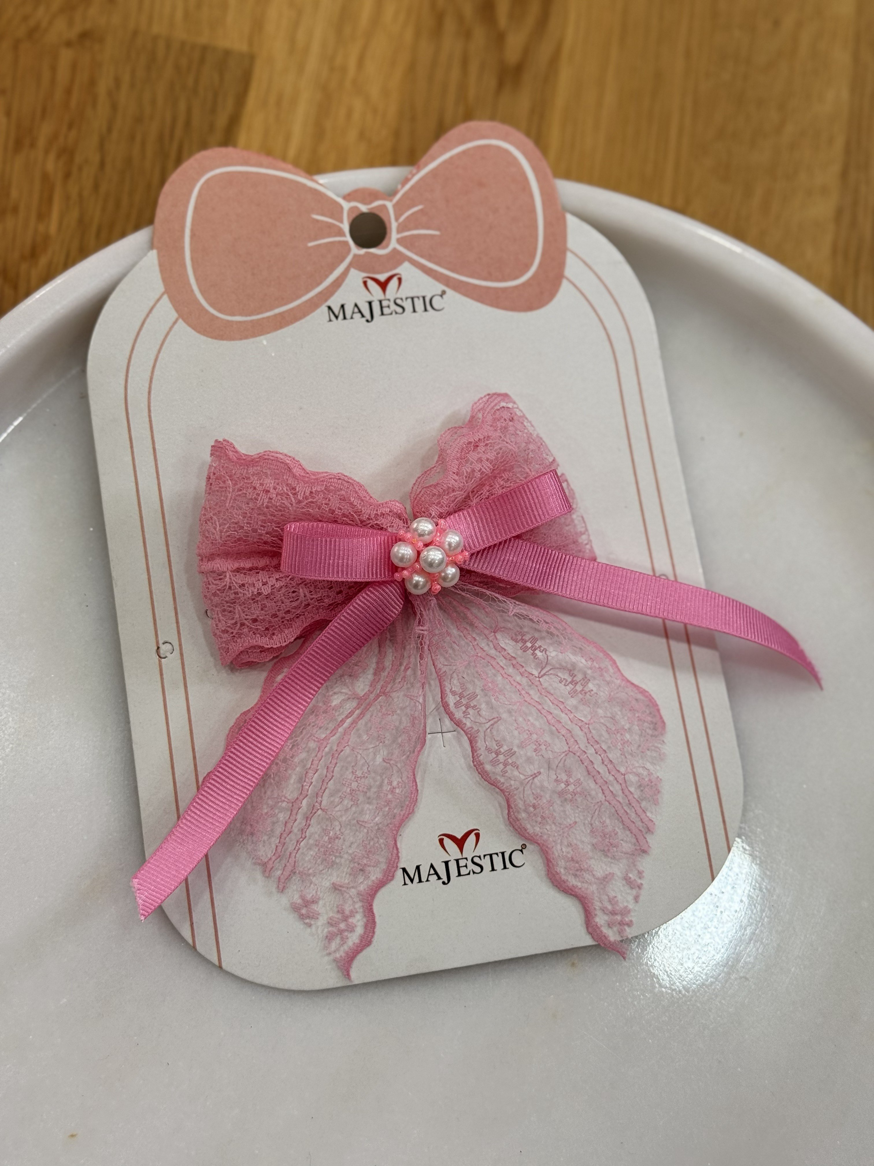 Dantel Detaylı Pembe Fiyonk Toka