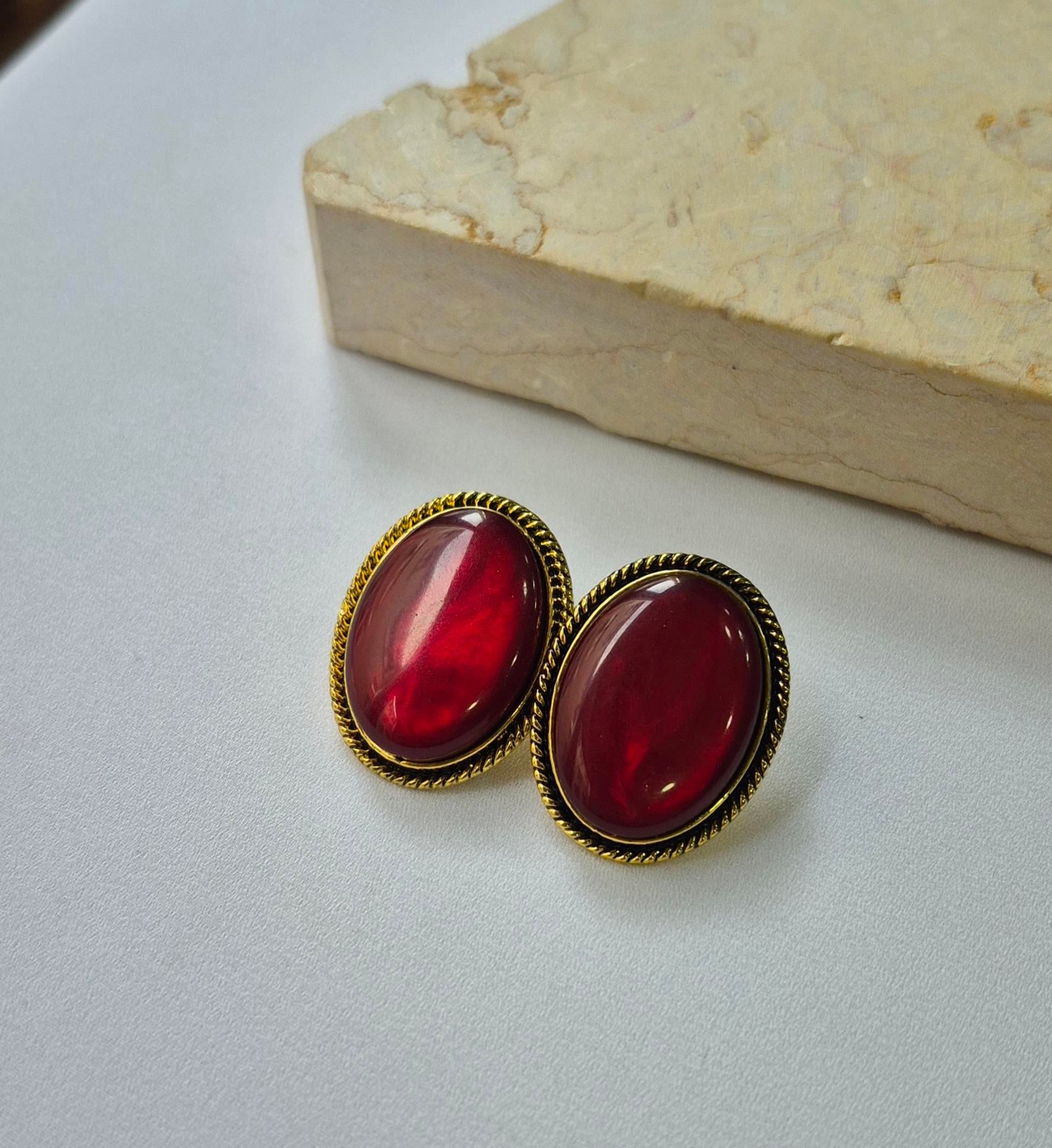 GOLD ÇERÇEVELİ BORDO KÜPE 