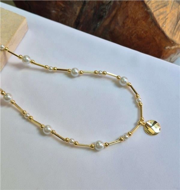 İNCİ DETAY GOLD KOLYE