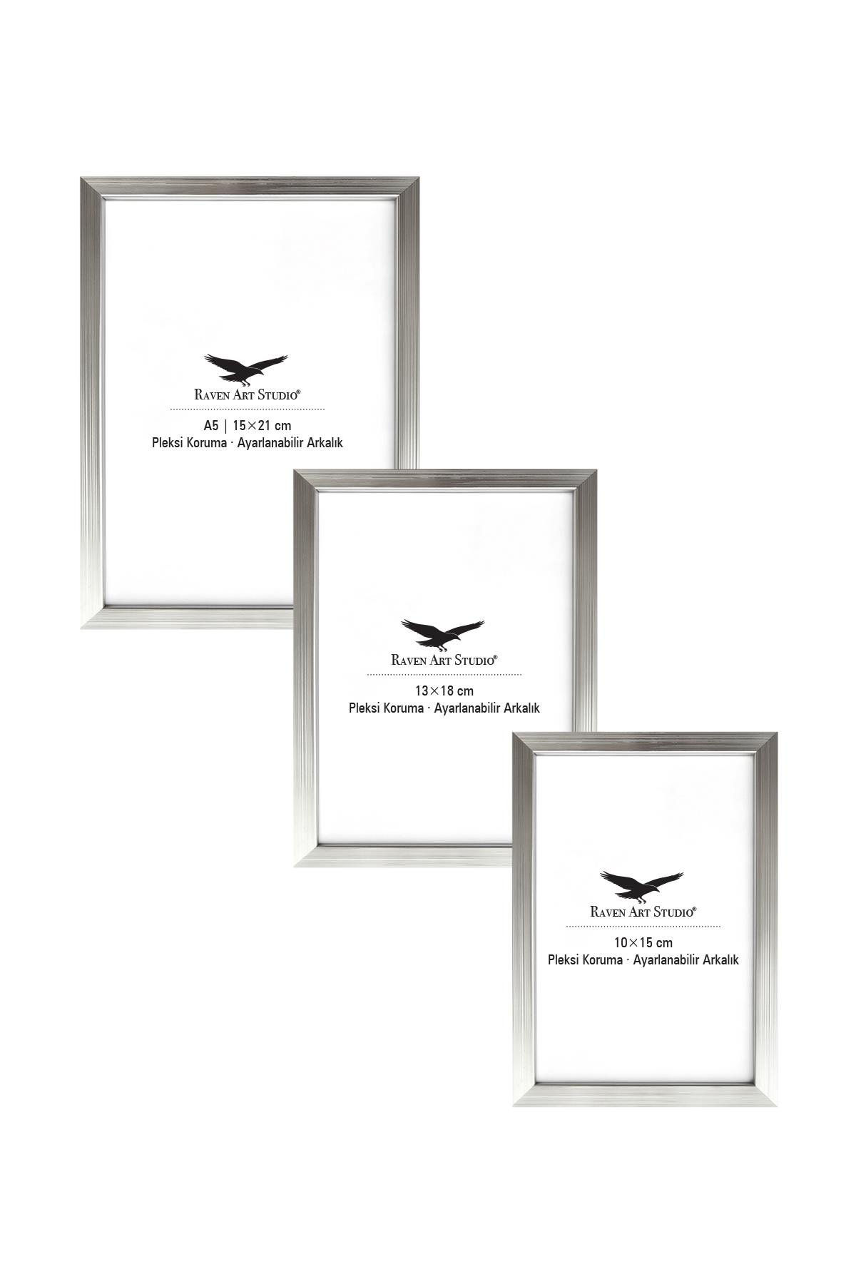 Ermitaj Gümüş 3'lü Set 10x15cm + 13x18cm + 15x21cm Korumalı Kırılmaz Pleksi Cam