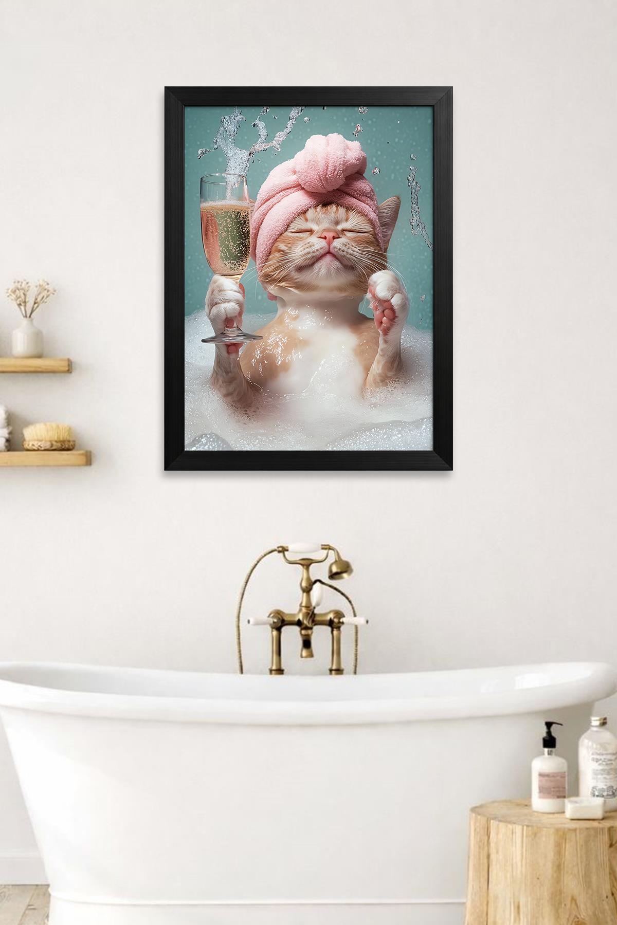 KOI Art Design Bubble Cat Tablo + Ermitaj A3-30x42 cm Siyah Çerçeve