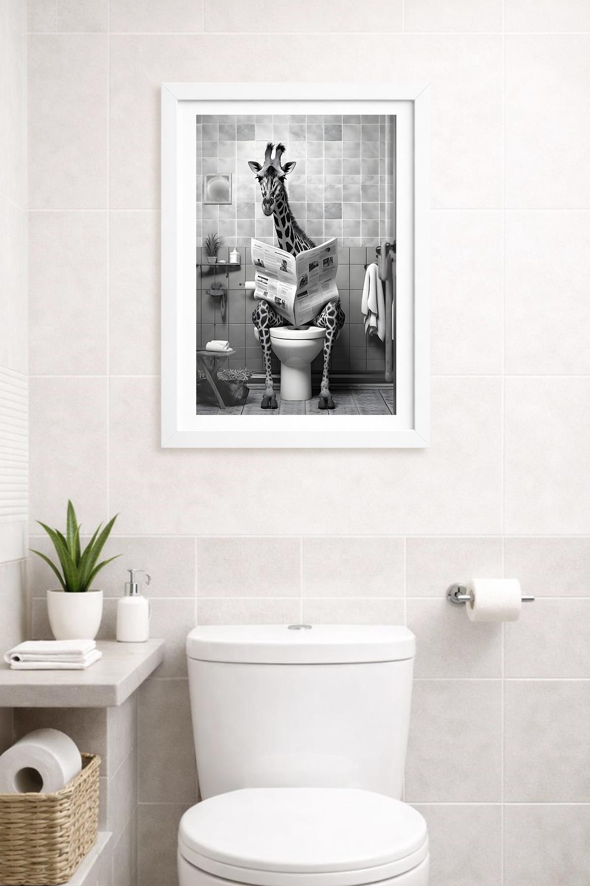 KOİ Art Design Zürafa Tablo + Ermitaj A3-30x42 cm Beyaz Çerçeve