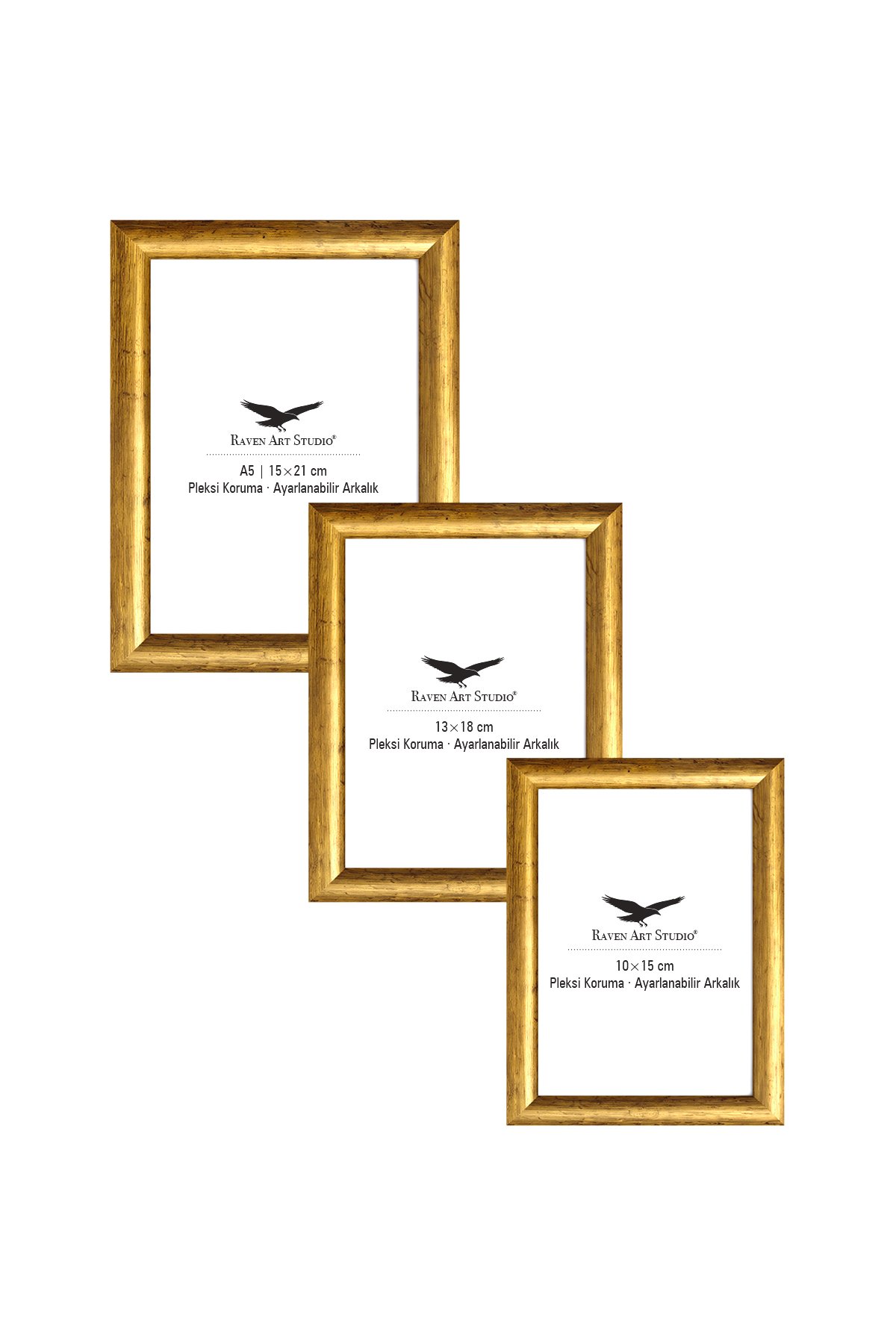 Pergamon Altın 3'lü Set 10x15cm + 13x18cm + 15x21cm Korumalı Kırılmaz Pleksi Cam