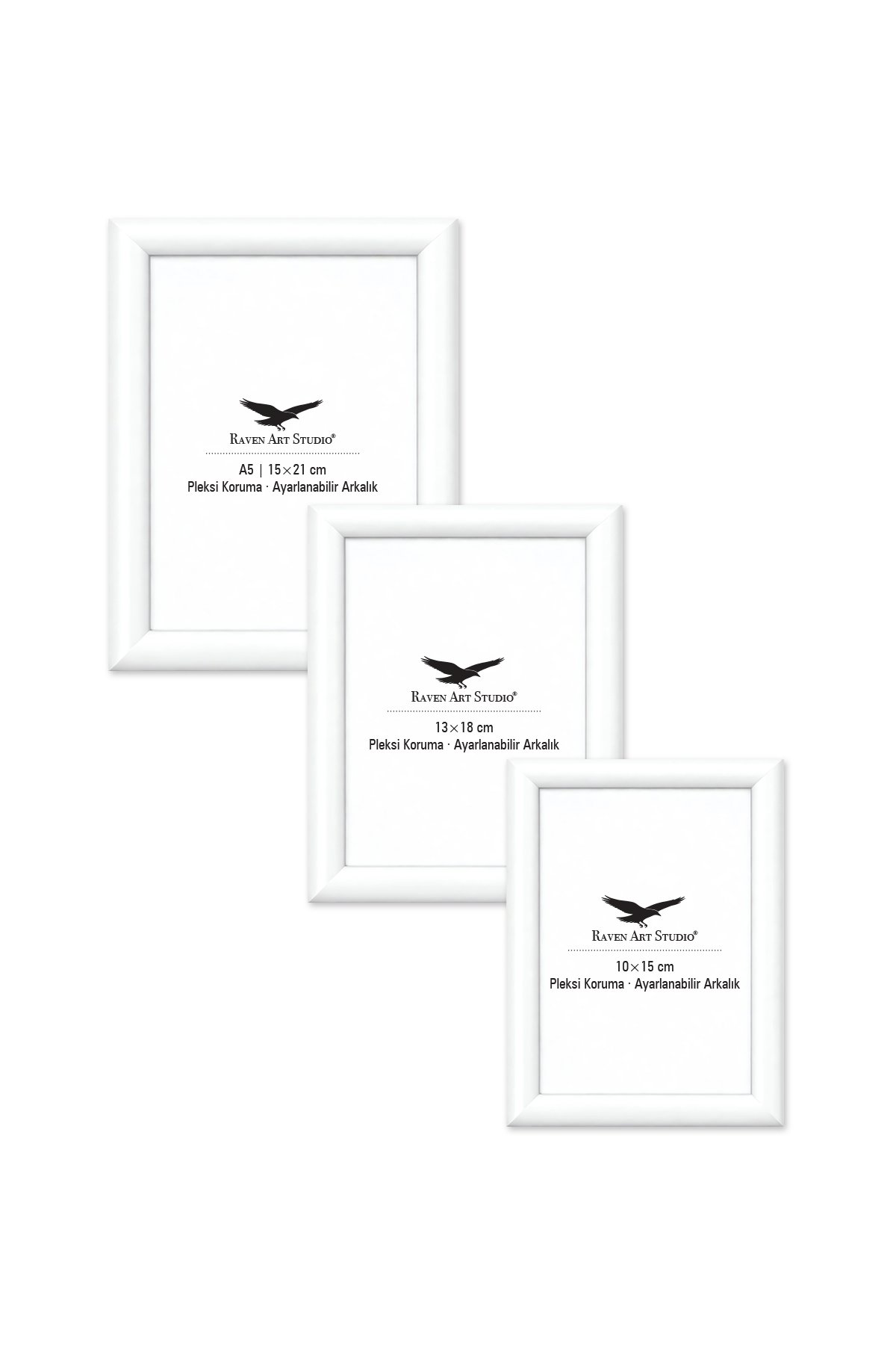 Pergamon Beyaz 3'lü Set 10x15cm + 13x18cm + 15x21cm Korumalı Kırılmaz Pleksi Cam