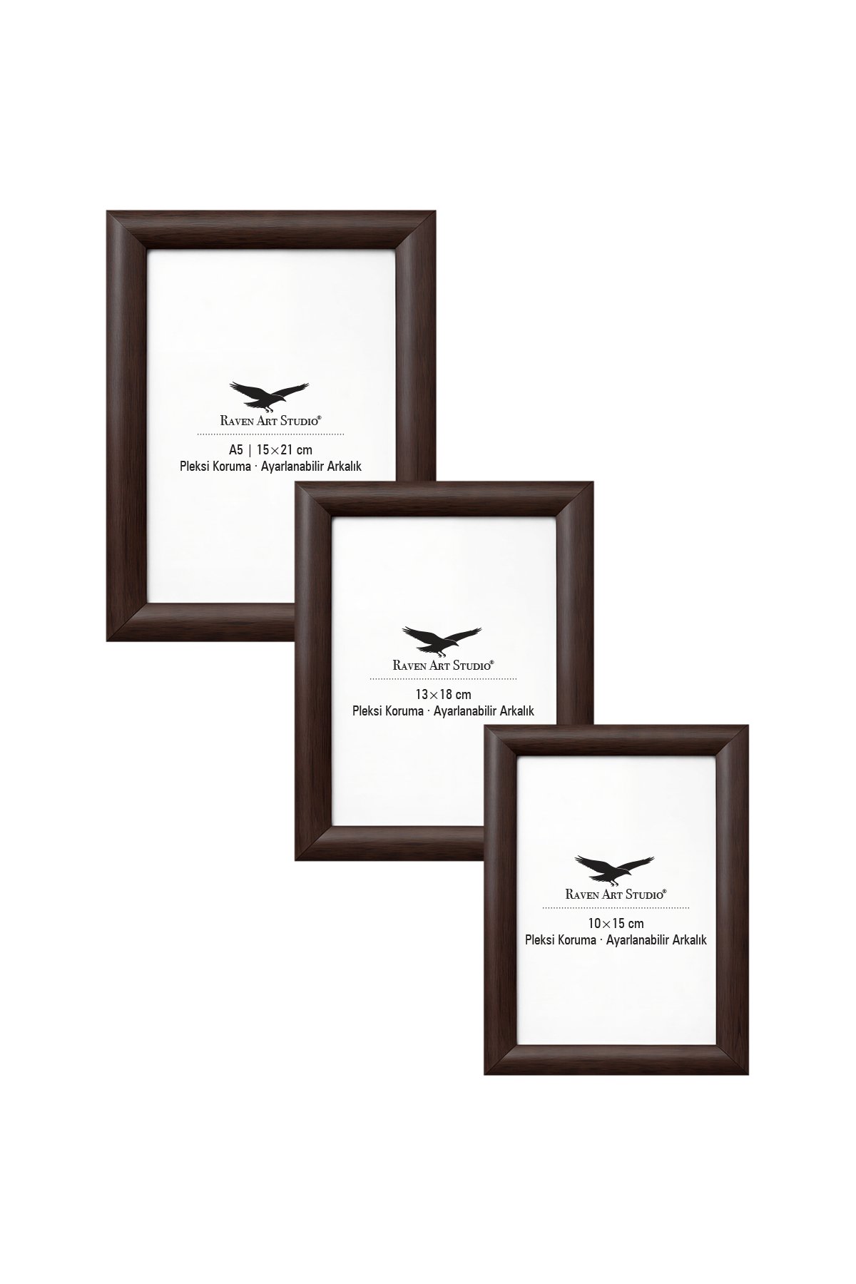 Pergamon Kahverengi 3'lü Set 10x15cm + 13x18cm + 15x21cm Korumalı Kırılmaz Pleksi Cam