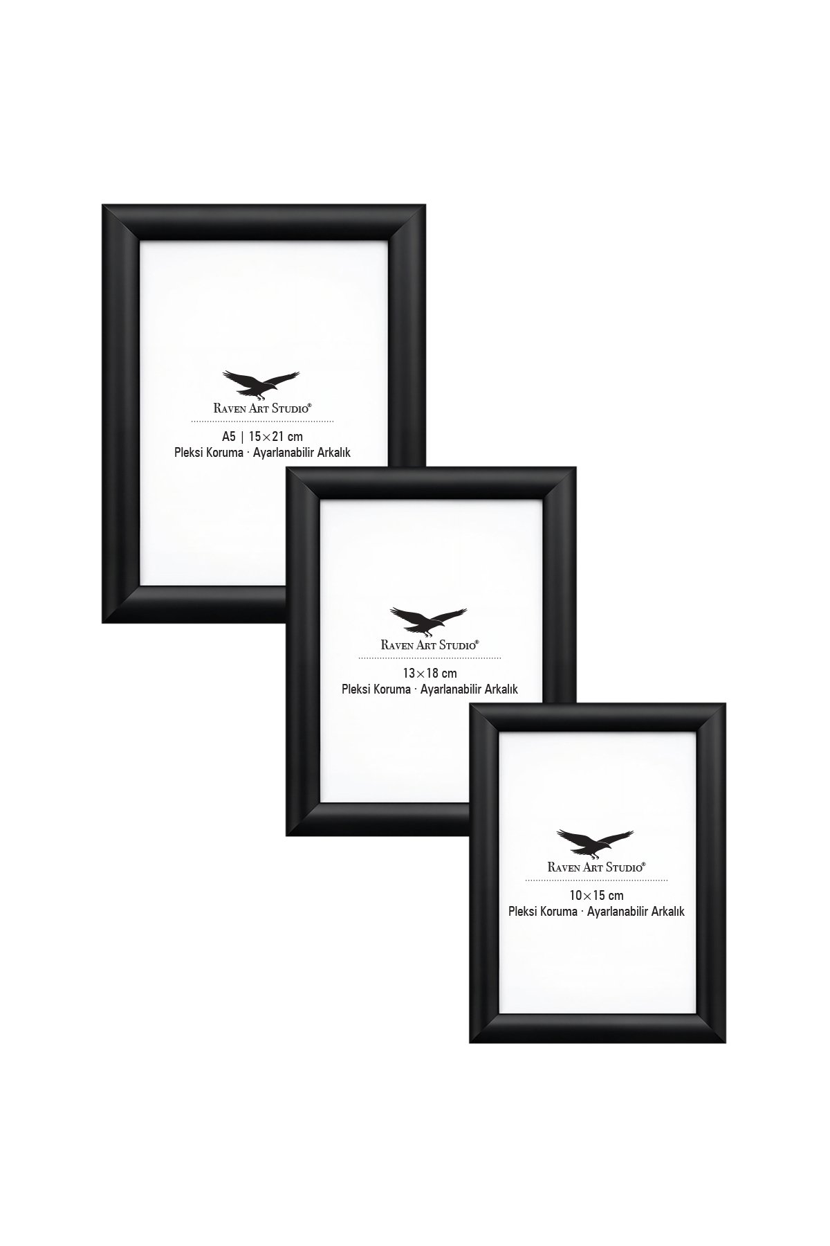 Pergamon Siyah 3'lü Set 10x15cm + 13x18cm + 15x21cm Korumalı Kırılmaz Pleksi Cam