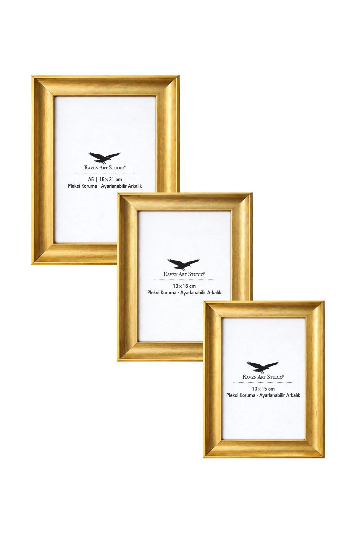 Pyramid Altın 3'lü Set 10x15cm + 13x18cm + 15x21cm Korumalı Kırılmaz Pleksi Cam