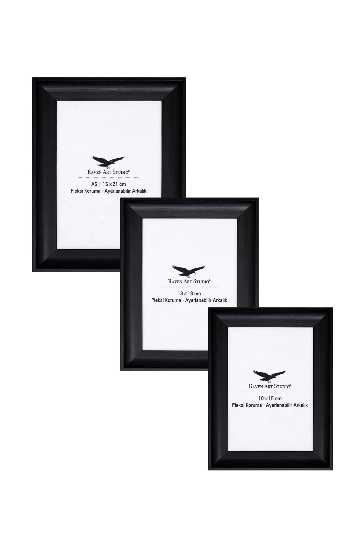 Pyramid Siyah 3'lü Set 10x15cm + 13x18cm + 15x21cm Korumalı Kırılmaz Pleksi Cam