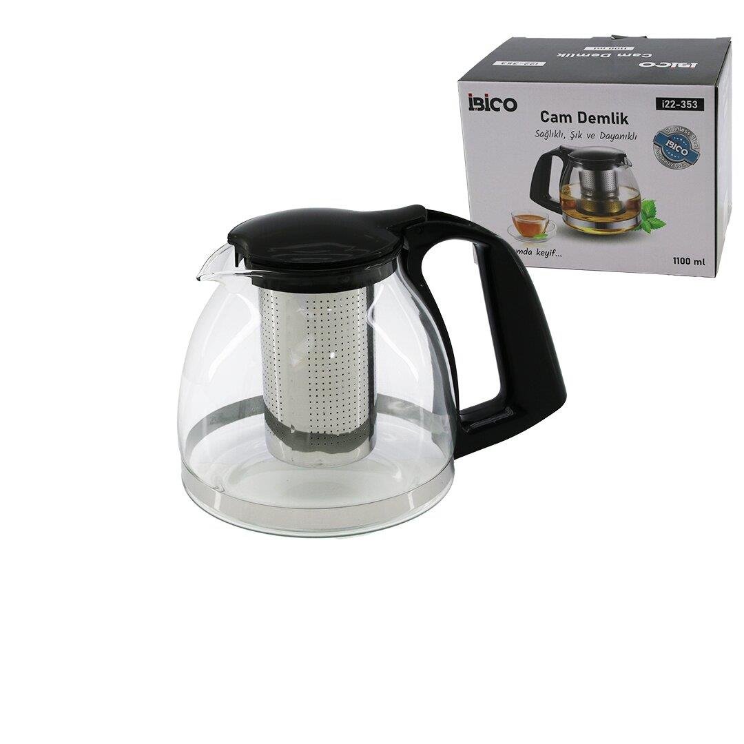 1100ML CAM DEMLİK ÇELİK SÜZGEÇLİ - PLASTİK KULP - KAPAK - KROM ÇERÇEVE (5293)