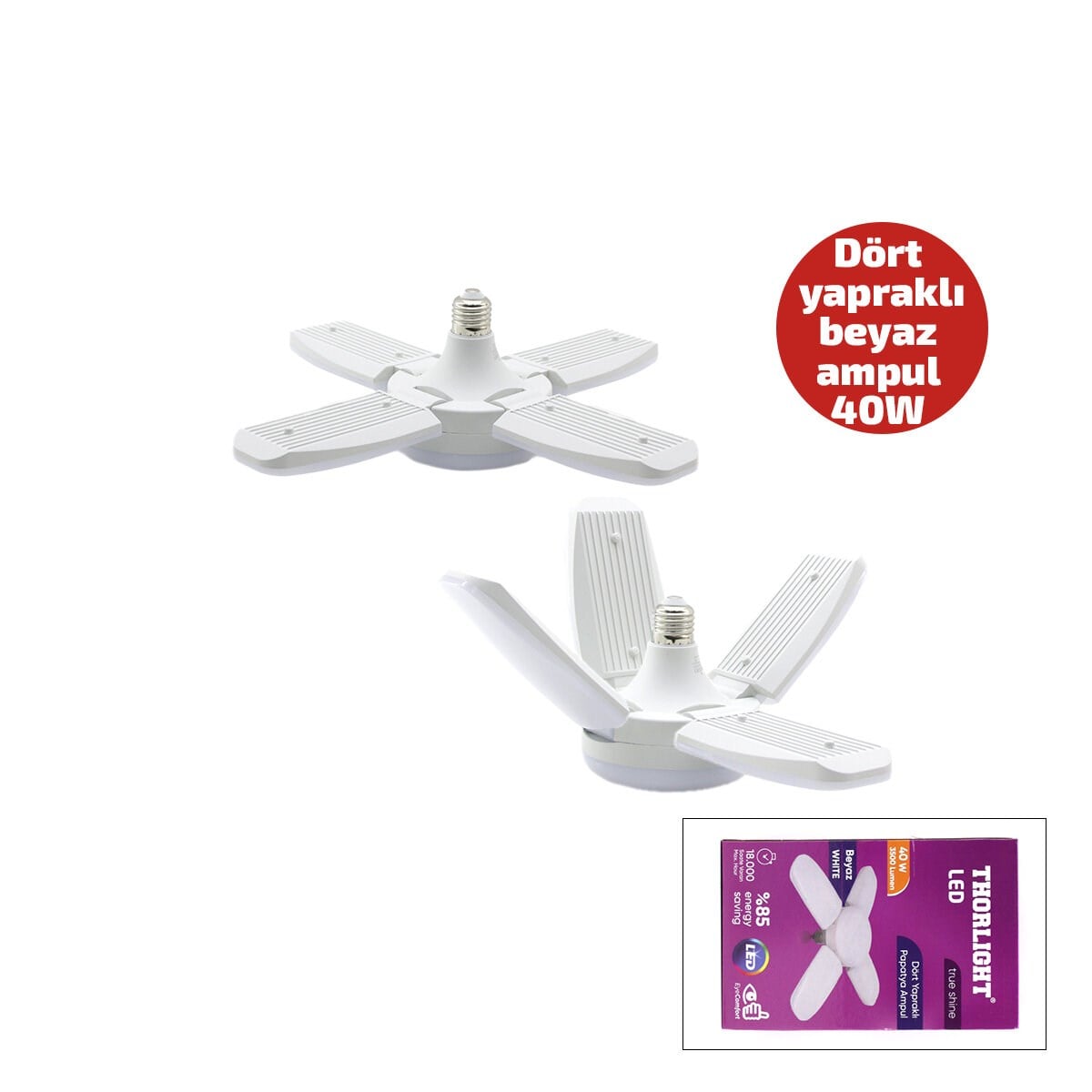 1+4 KOLLU - YAPRAKLI PERVANE MODELİ PAPATYA BEYAZ LED LAMBA AMPUL 40W - E27 P-6040B (5293)
