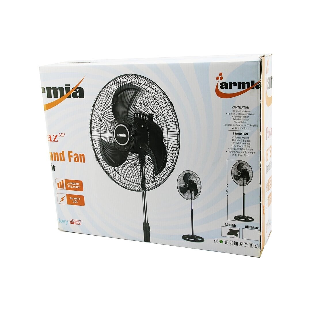 18 İNÇ SANAYİ VANTİLATÖR  3 METAL KANAT: ÇAP:56CM - Y: 140CM - 3 KADEME HIZ   80W (5293)