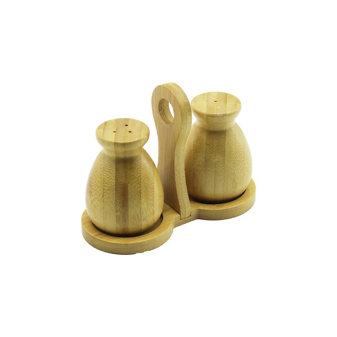 2 PCS - ŞİŞE MODELİ AHŞAP BAMBU TUZLUK - BAHARATLIK TUTACAKLI AHŞAP STAND (5293)