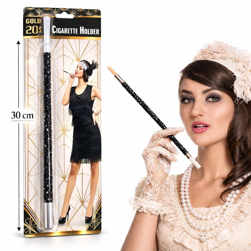 30 cm Siyah Payetli Sigara Tutacağı – 1920’ler Gatsby Parti Aksesuarı (5293)