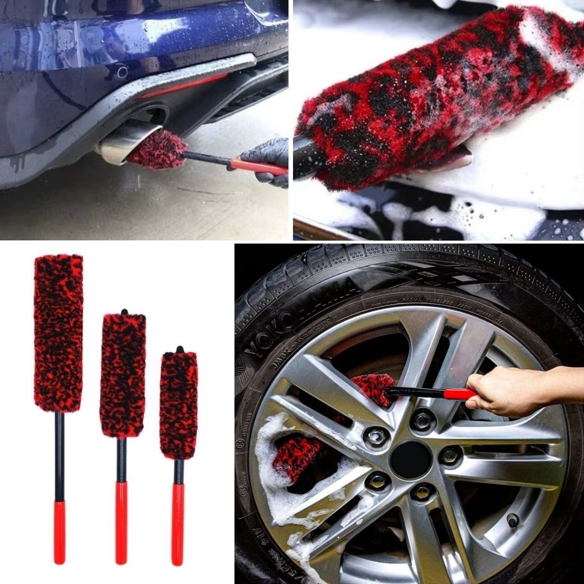 3lü Bükülebilen Peluş Detaylı Temizlik İçin Oto Jant, Egzos Temizleme Fırçası (5293)