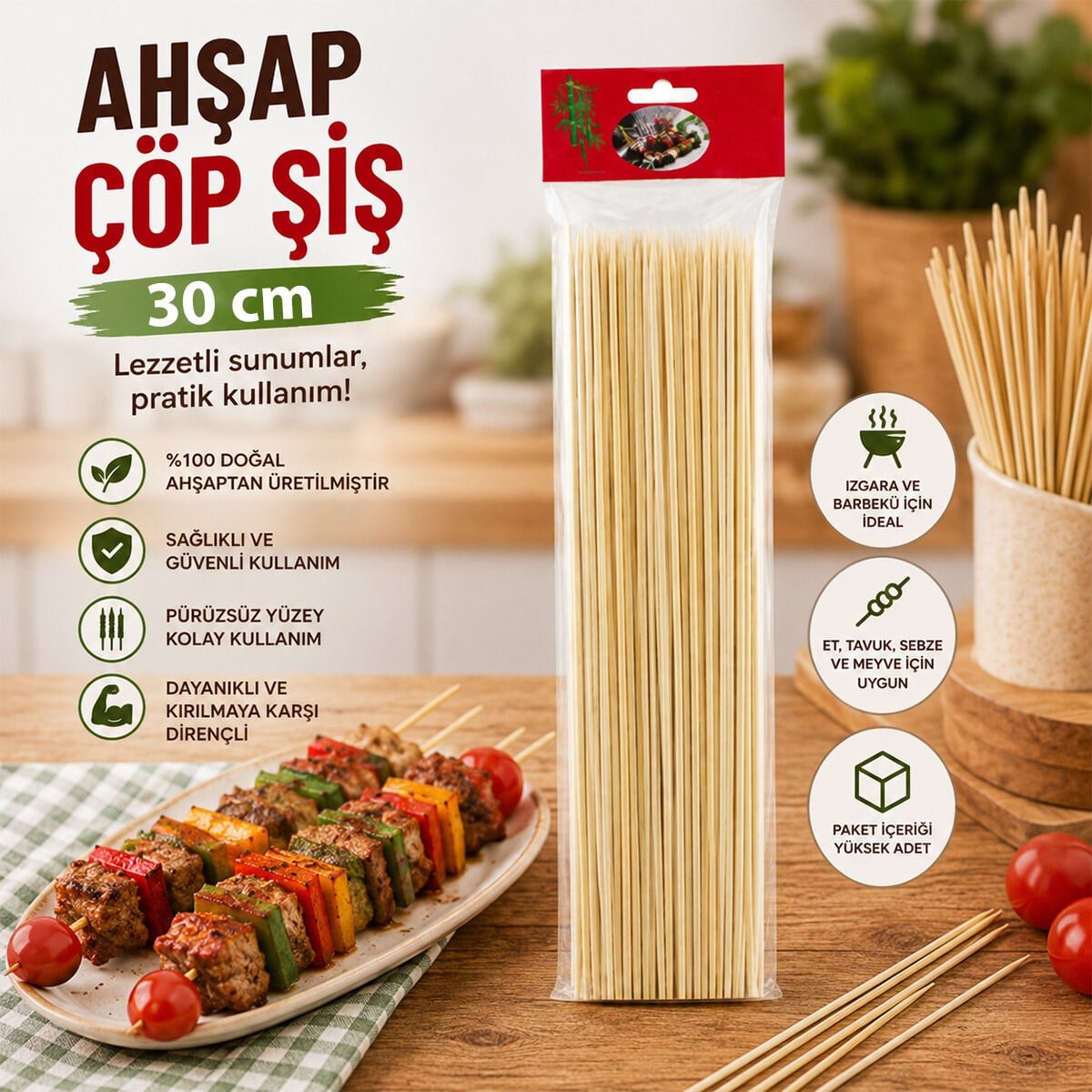 AHŞAP ÇÖP ŞİŞ 30CM 46PCS (5293)
