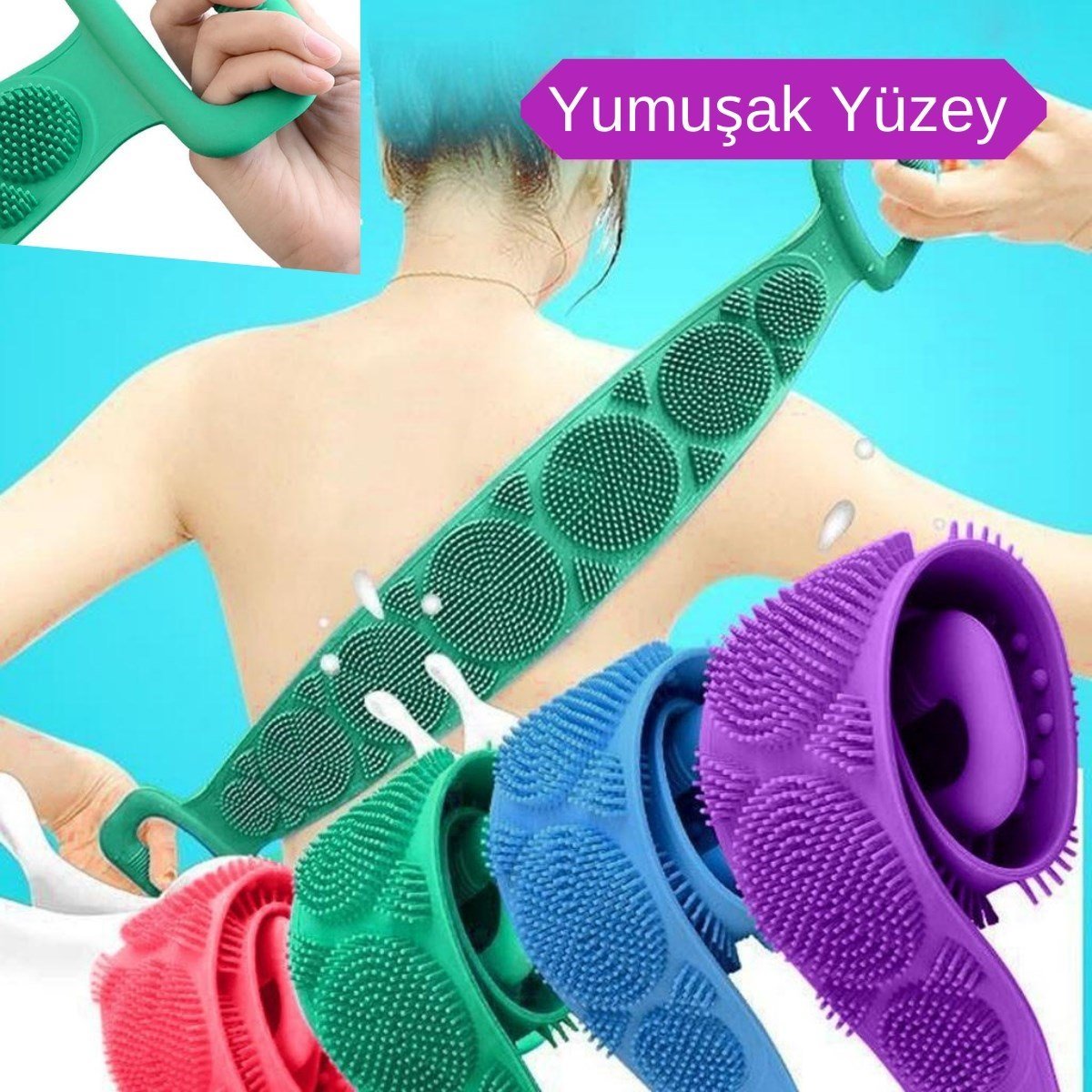 Çift Taraflı Banyo Hamam Lifi Silikon Masajlı Yumuşak Duş Lifi Uzun Ömürlü Hazır Banyo Kesesi (5293)