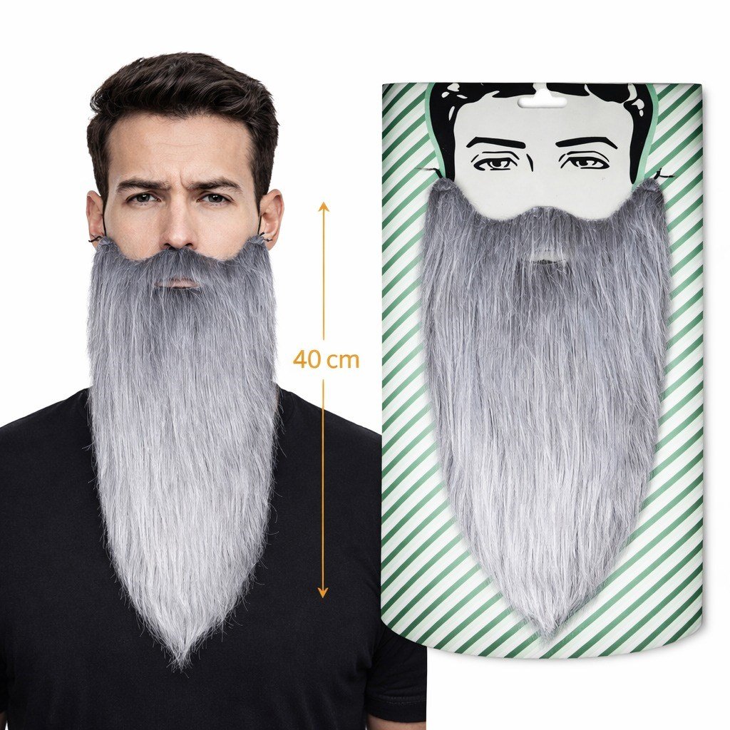 Gri Renk Lastikli Uzun Takma Sakal 40 cm (5293)