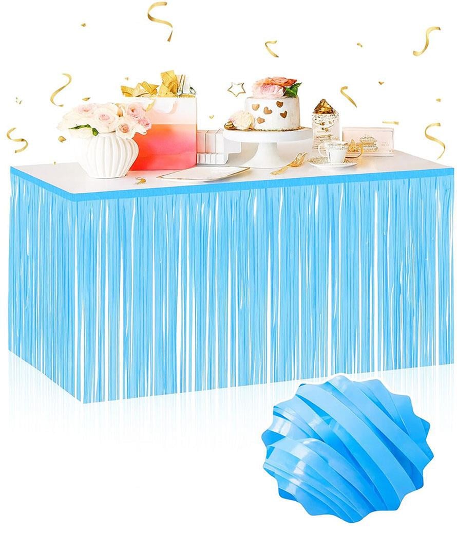 Kendinden Yapışkanlı Makaron Mavi Püsküllü Masa Eteği – 75 x 275 cm Parti Süslemesi (5293)