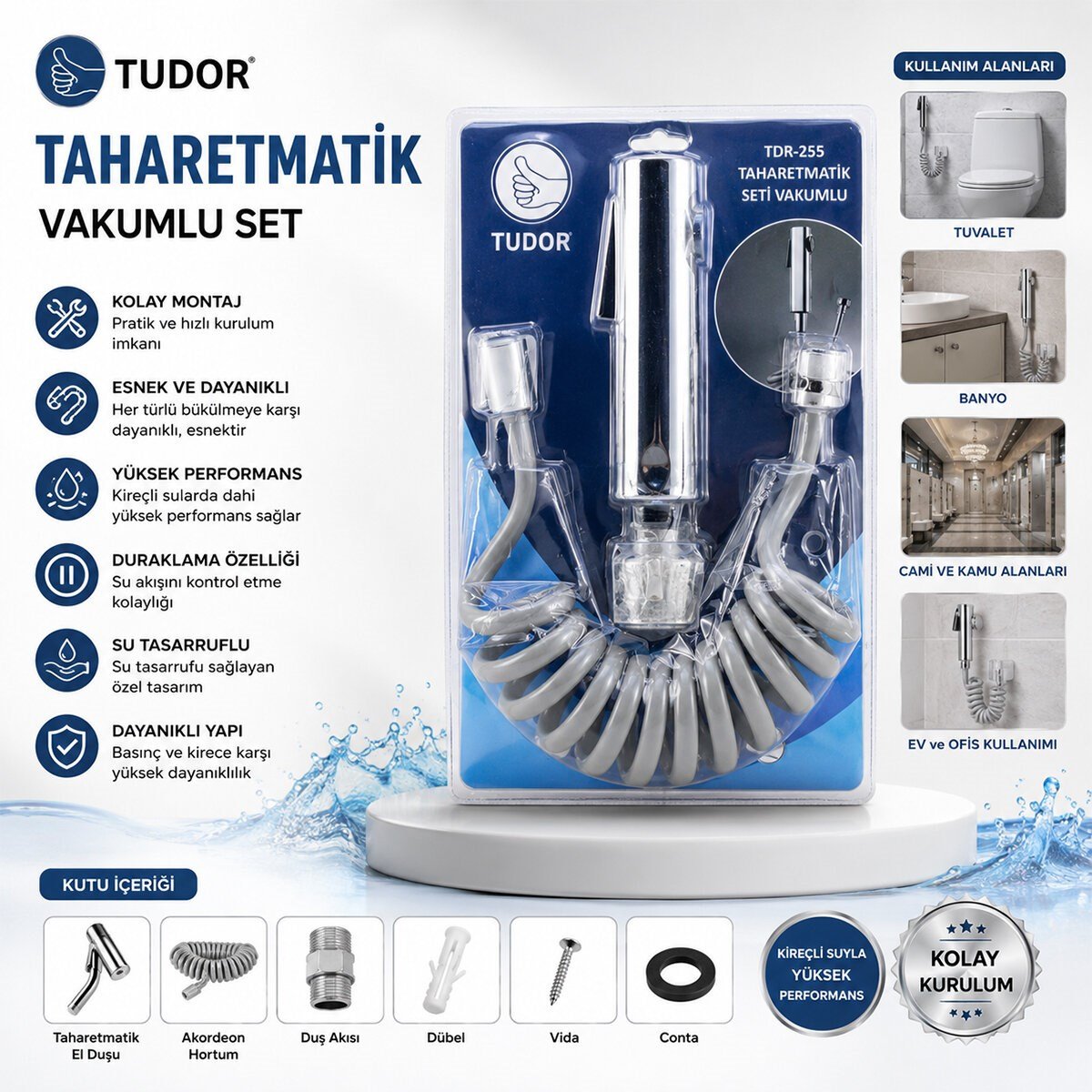 KROM TAHARATMATİK SETİ TAHARATMETİK EL DUŞU- HORTUM - MAFSAL VAKUMLU SET (5293)