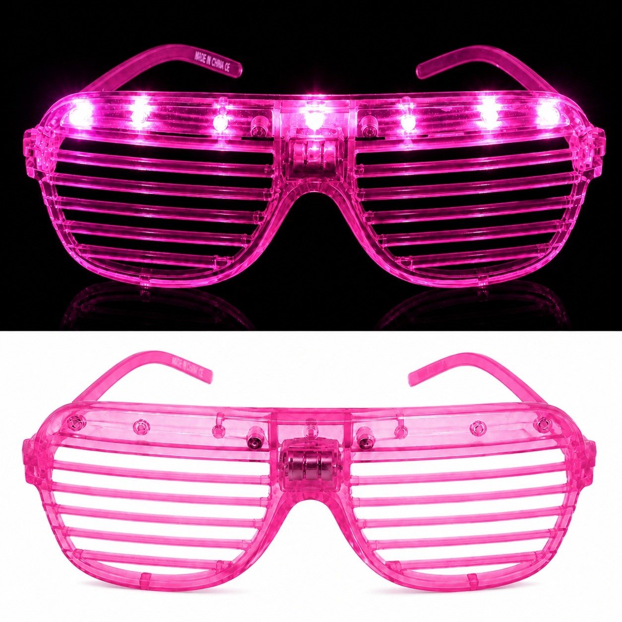 LED Işıklı Panjur Parti Gözlüğü Pembe Renk Shutter Gözlük (5293)