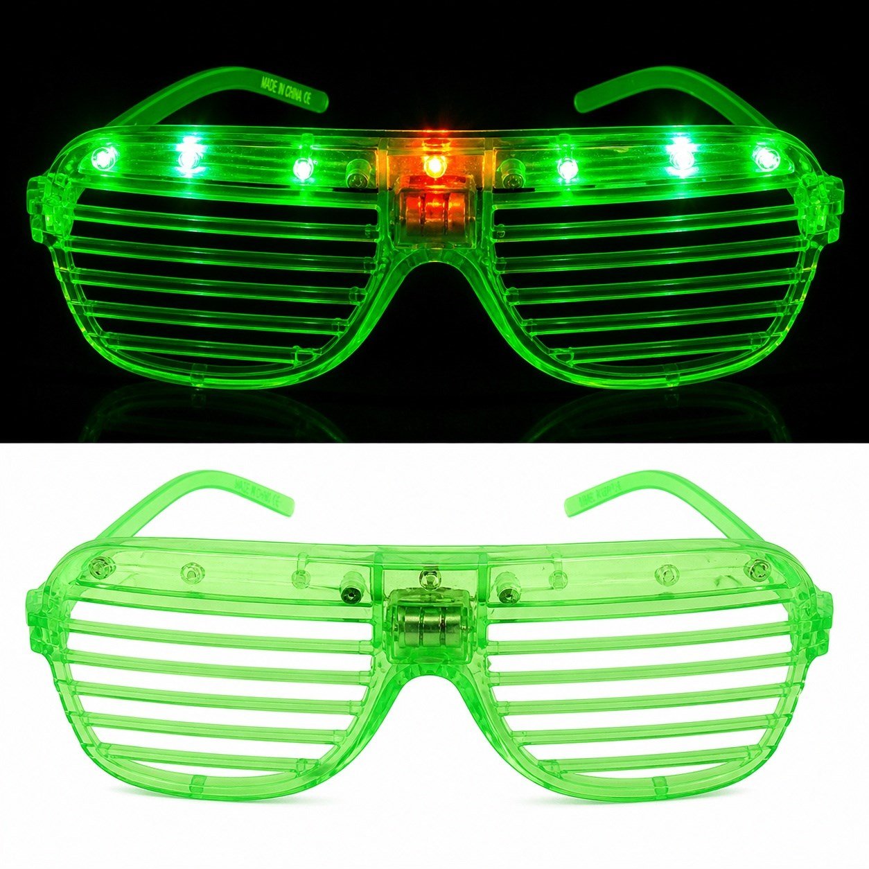 LED Işıklı Panjur Parti Gözlüğü Yeşil Renk Shutter Gözlük (5293)