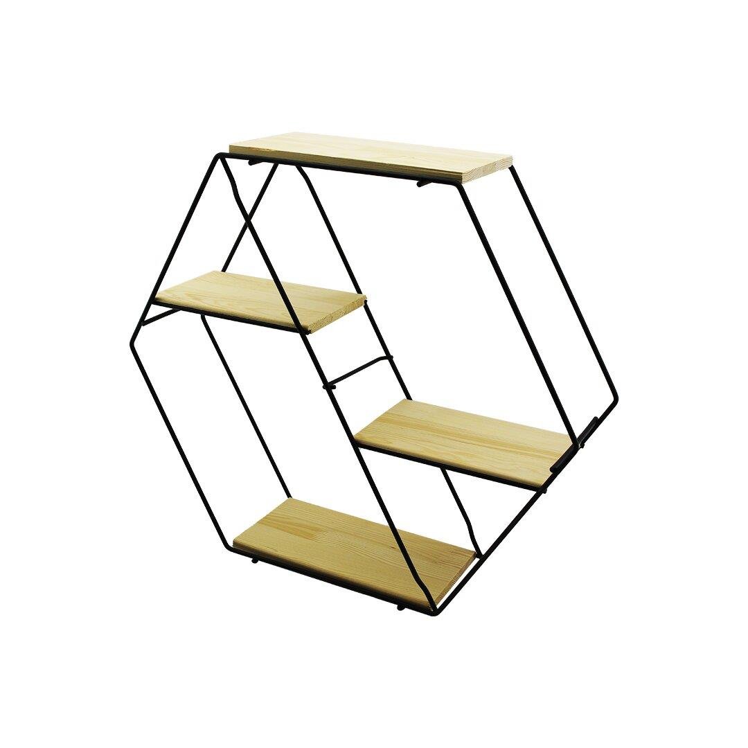 PETEK - 4 KATLI METAL İSKELETLİ - AHŞAP RAFLI  DEKORATİF RAF  60 X 14 X 53 Cm (5293)