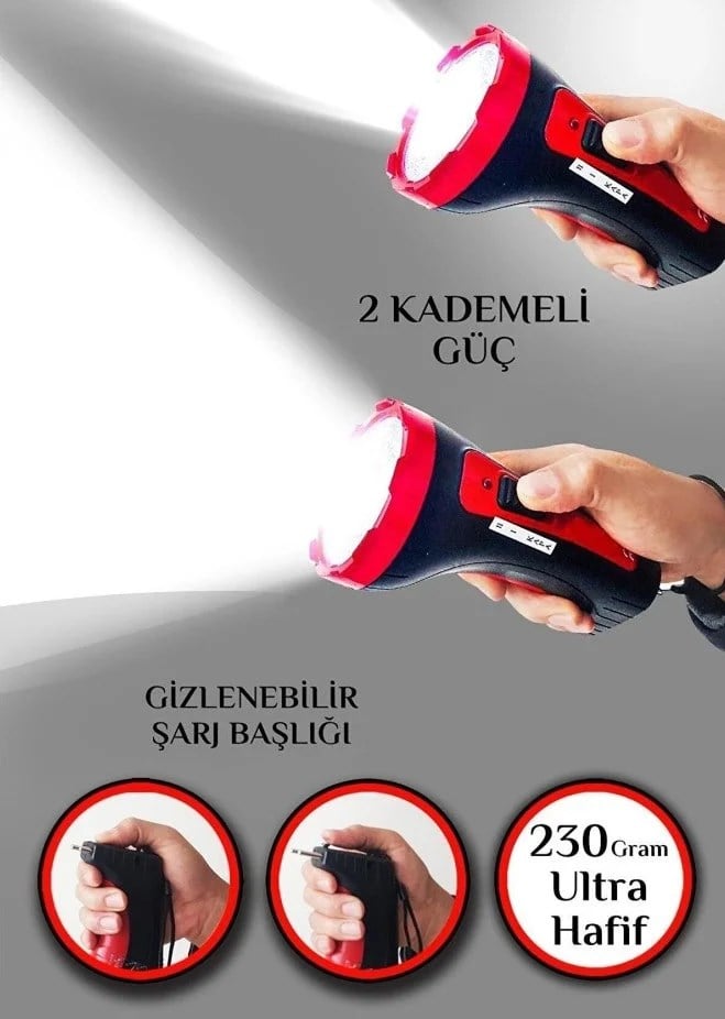Şarjlı 10w Projektör Led El Feneri 2 Mod Aydınlatmalı Uzun Menzil Işıldak Kambur Fener (5293)