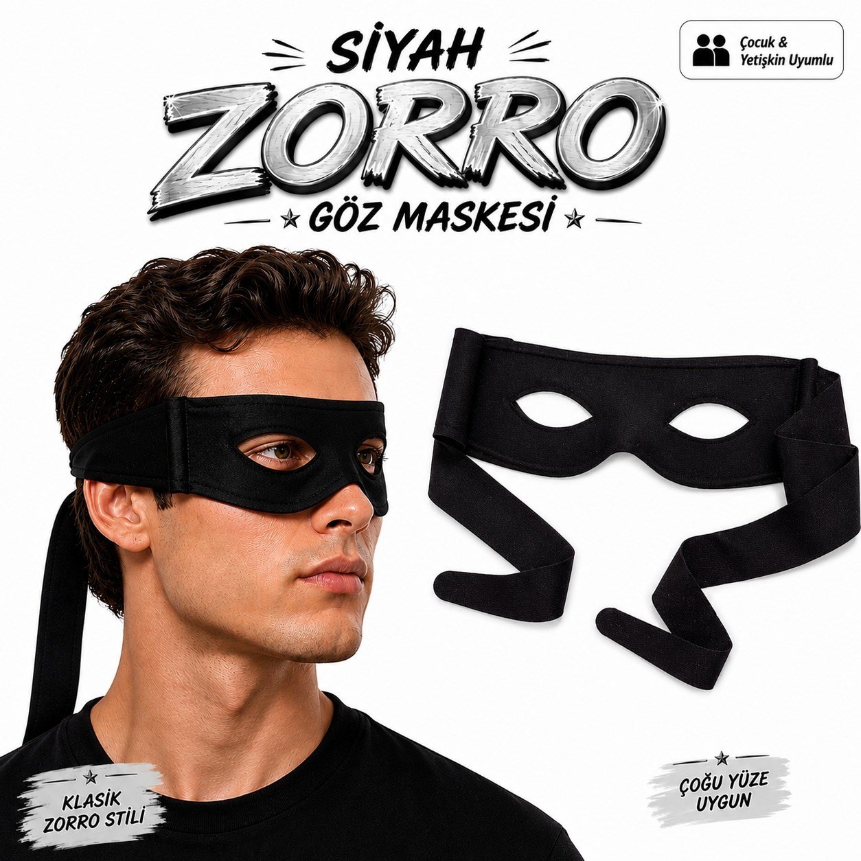 Siyah Zorro Göz Maskesi – Bağlamalı Parti ve Kostüm Aksesuarı (5293)