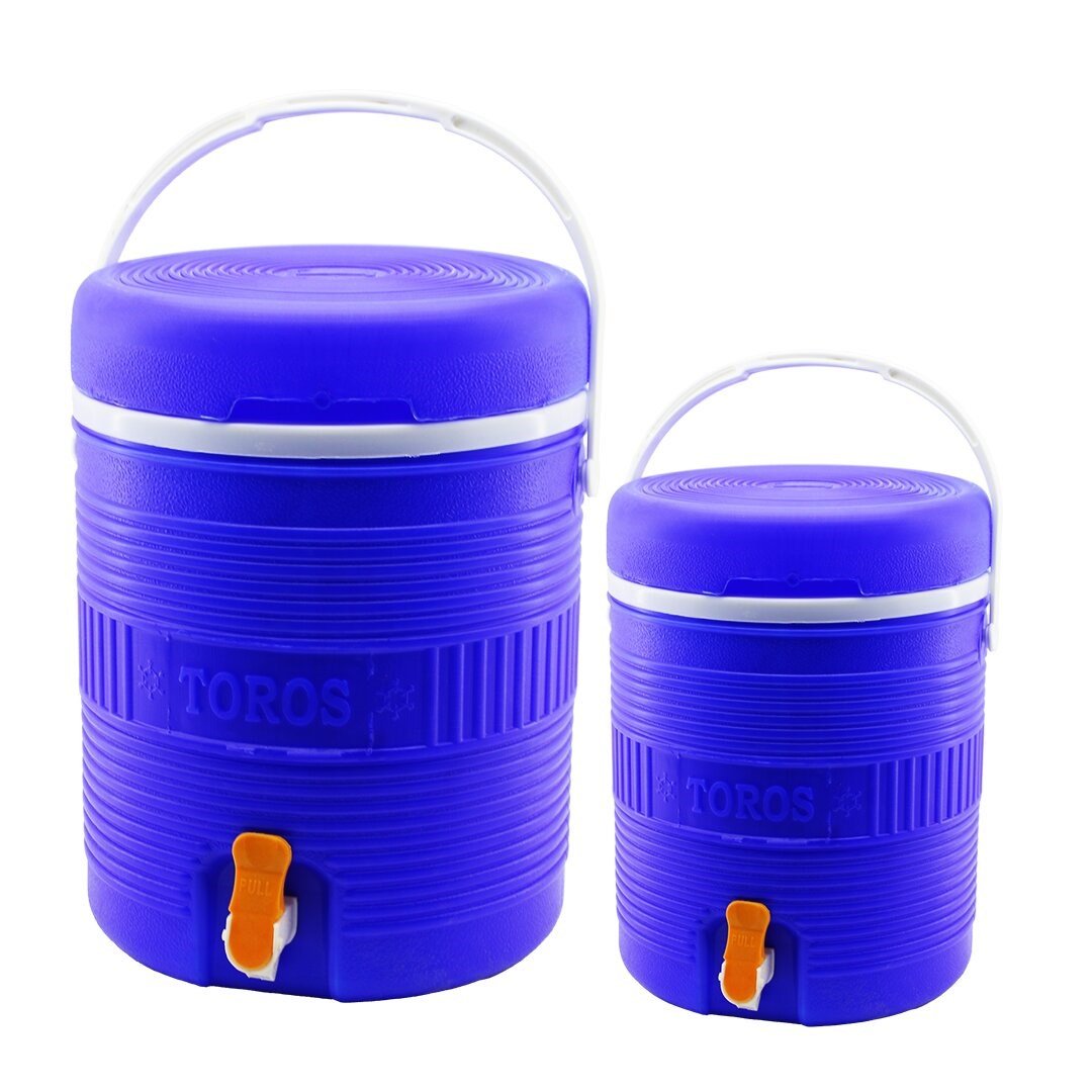 TOROS  2Lİ SET=14+6LT   YUVARLAK   TERMOS   MAVİ PLASTİK  MUSLUKLU - TAŞIMA KULPLU BRKT-501575 (5293)