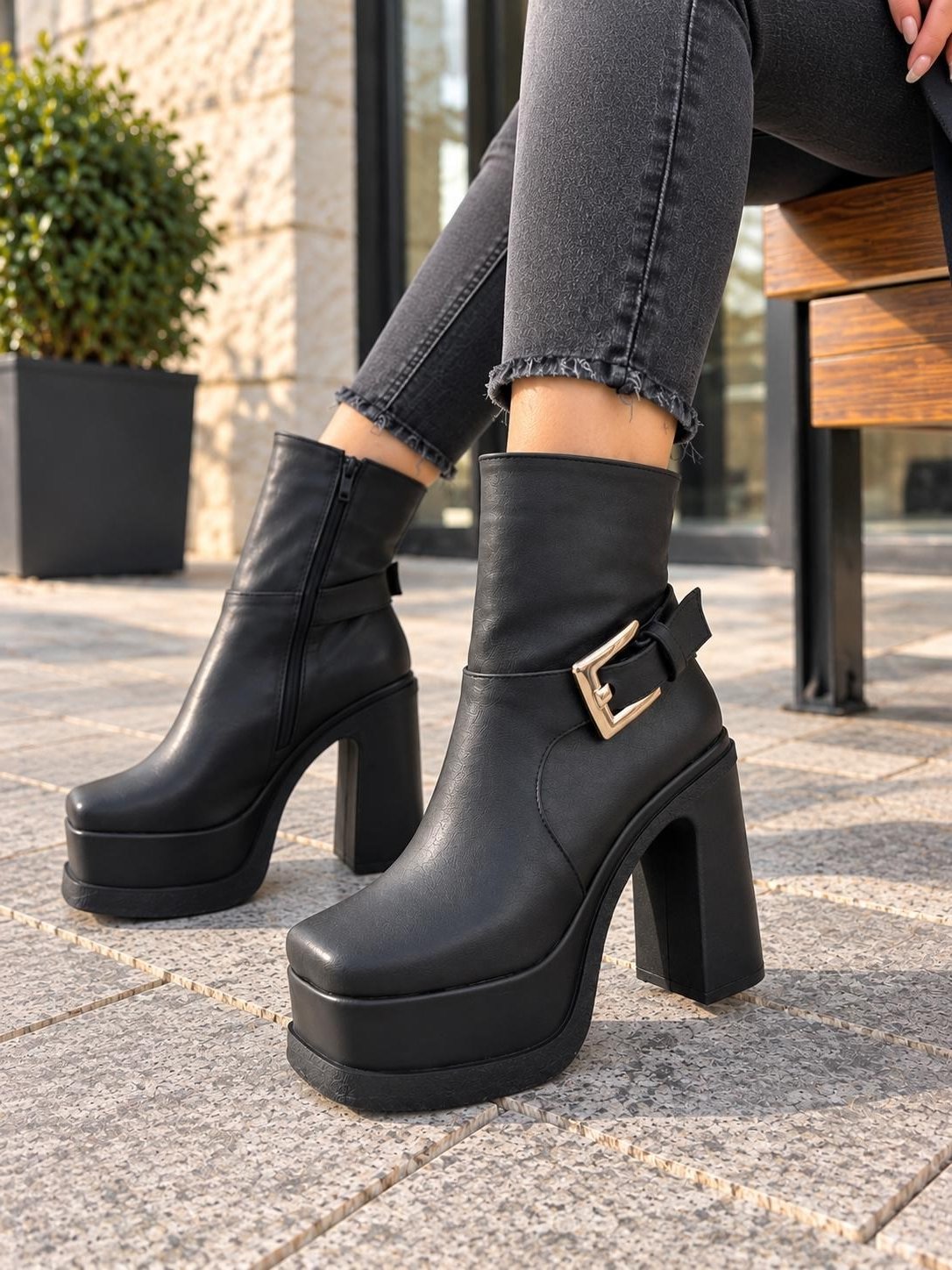 Kadın Dona Siyah 12 Cm Platform Topuklu Bot *2030* 
