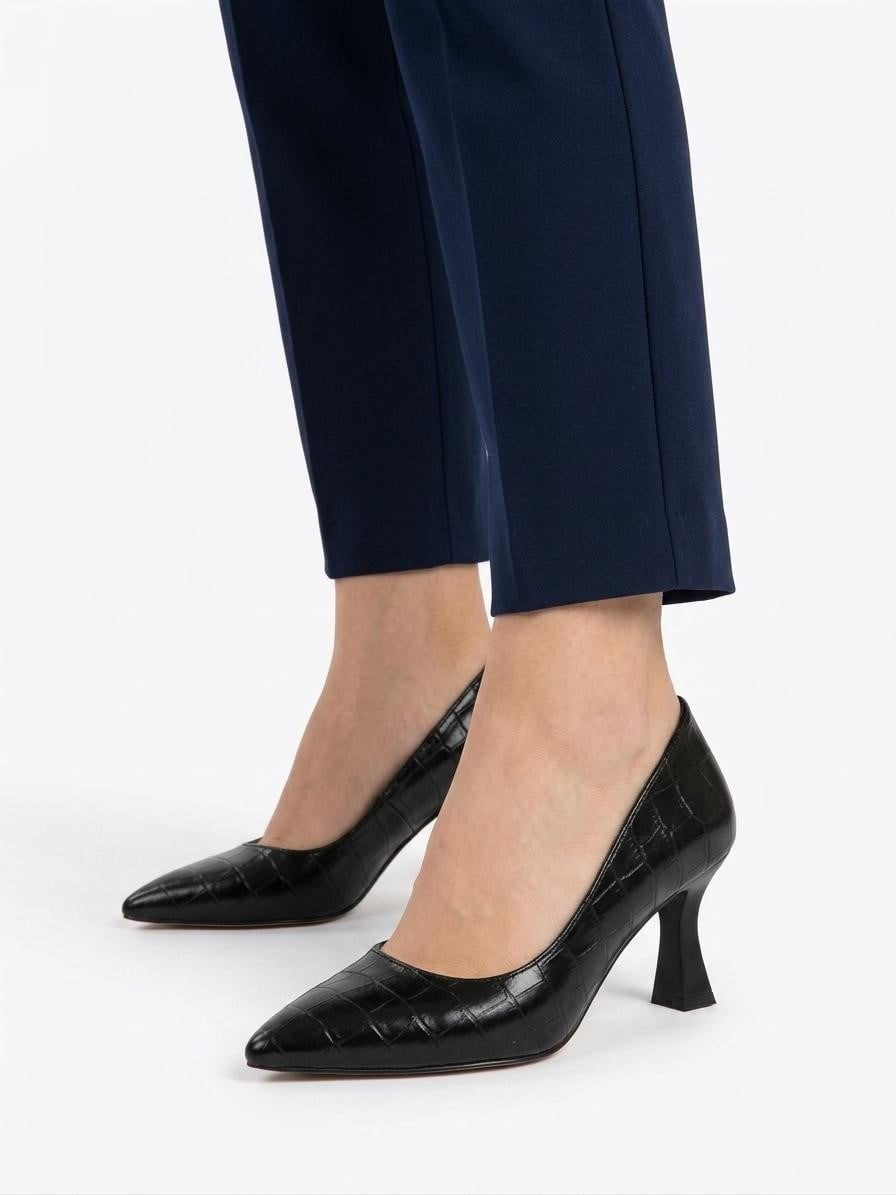 Kadın Flora Siyah Kroko 6 Cm İnce Topuklu Stiletto  