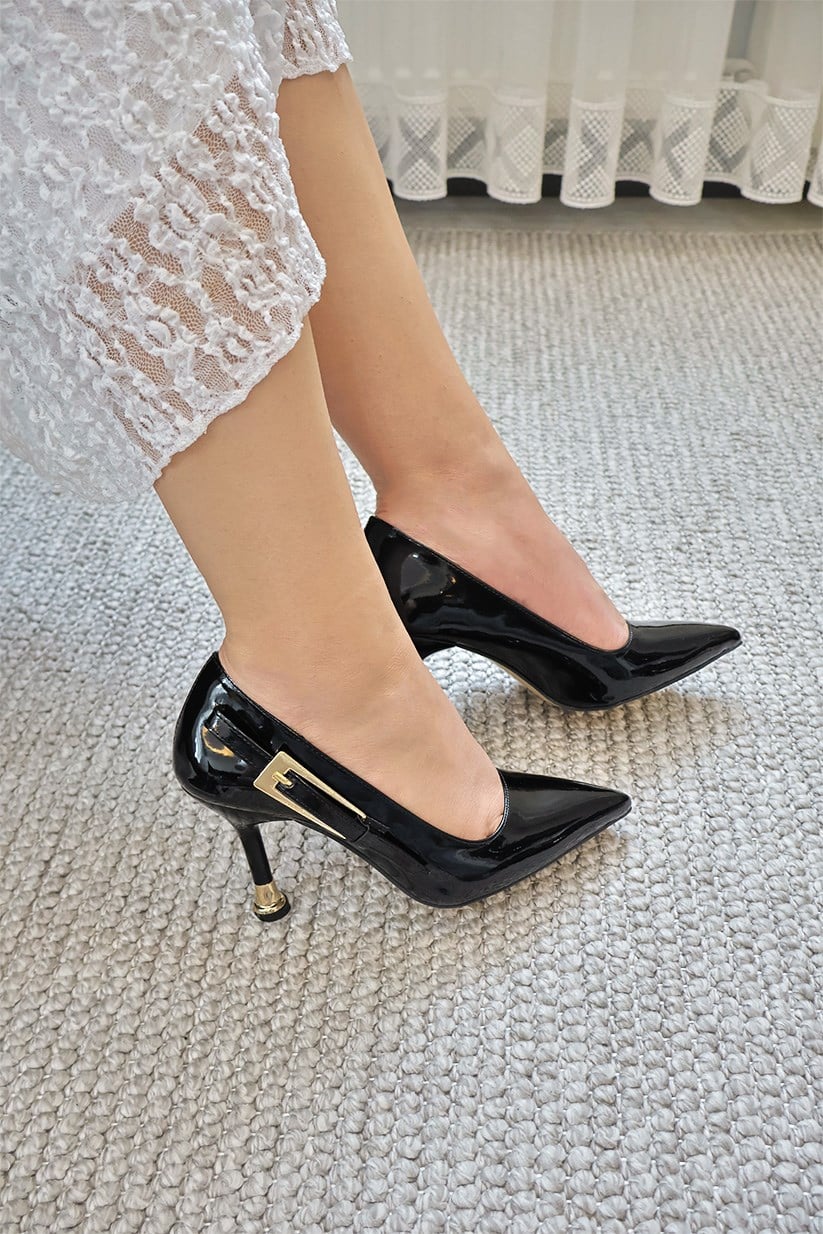 Kadın Jenny Siyah Rugan Stiletto Topuklu Ayakkabı  