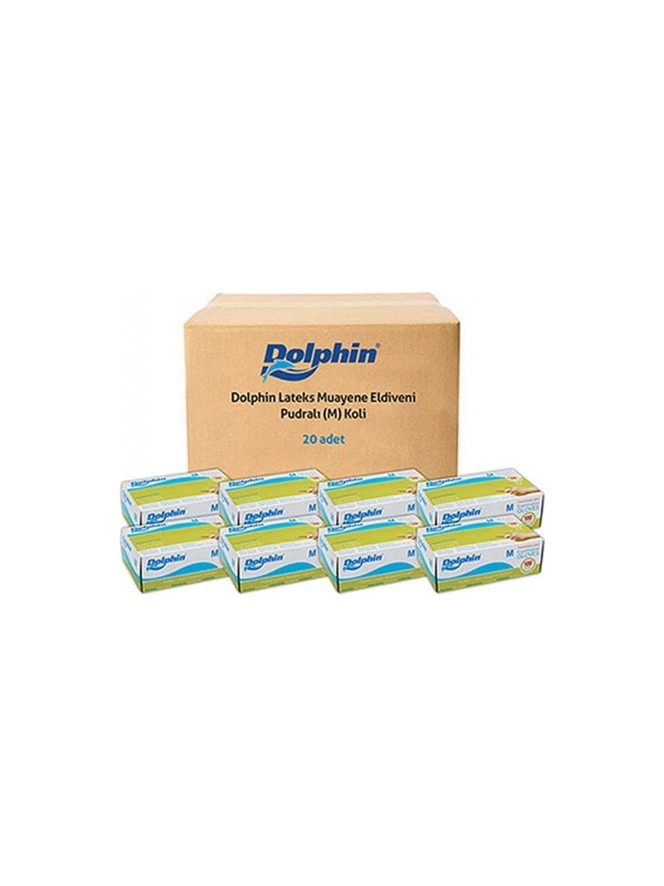 Dolphin Beyaz Lateks Eldiven Pudralı (M) 20 PK x 100 Adet (Koli)