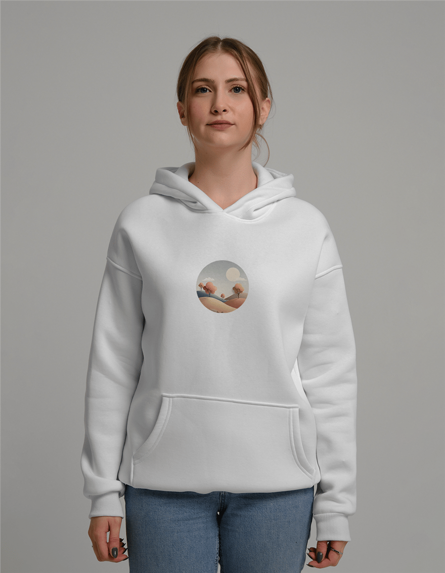 Doğa Manzaralı Baskılı Unisex Kapüşonlu Sweatshirt