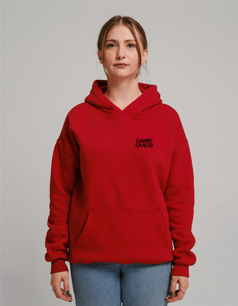 Game Over Baskılı Unisex Kapüşonlu Sweatshirt
