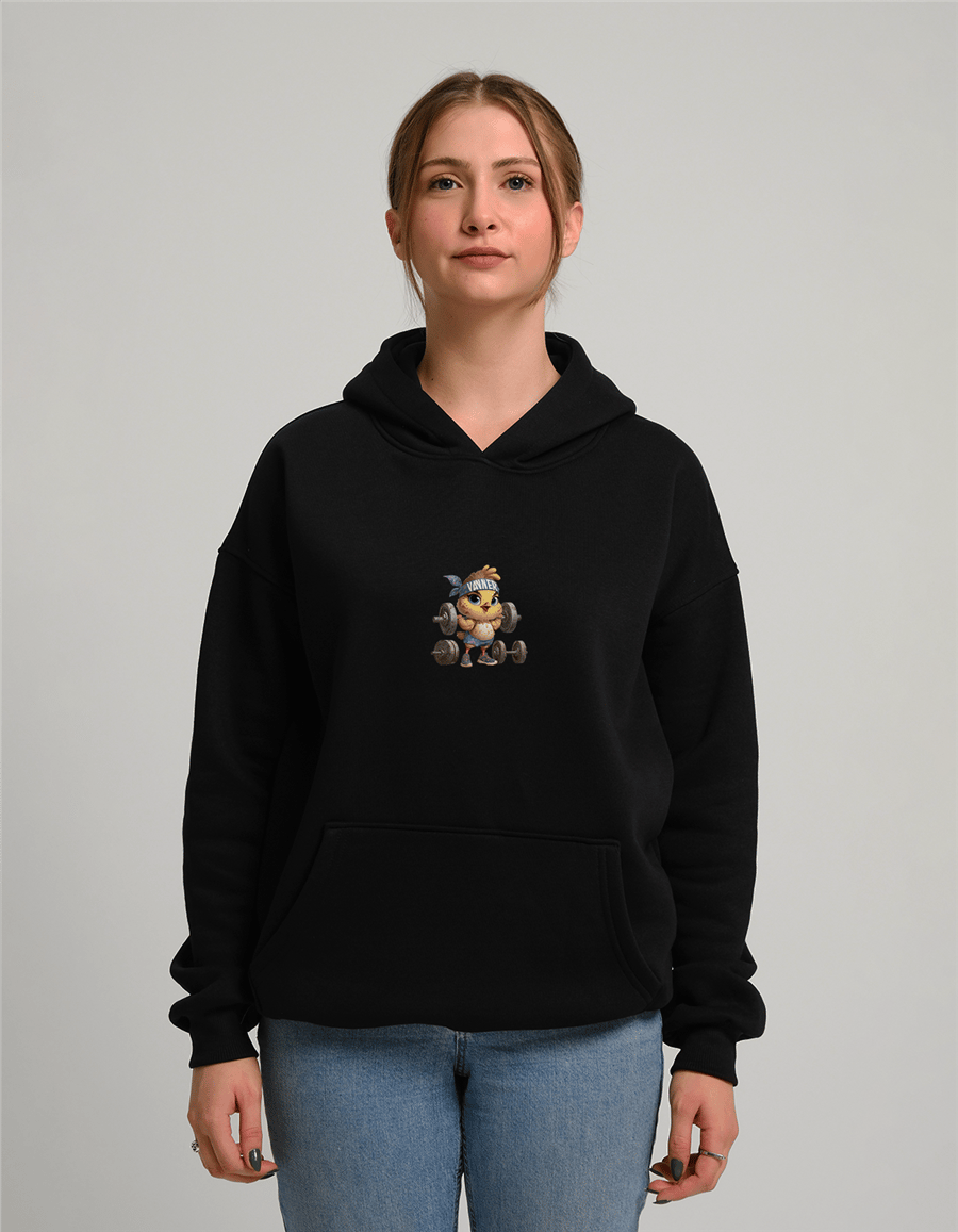 Halterci Civciv Baskılı Unisex Kapüşonlu Sweatshirt